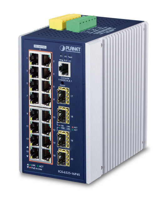 PLANET IGS-6325-16P4S commutateur réseau Géré L3 Gigabit Ethernet (10/100/1000) Connexion Ethernet, supportant l'alimentation via ce port (PoE) Aluminium, Bleu