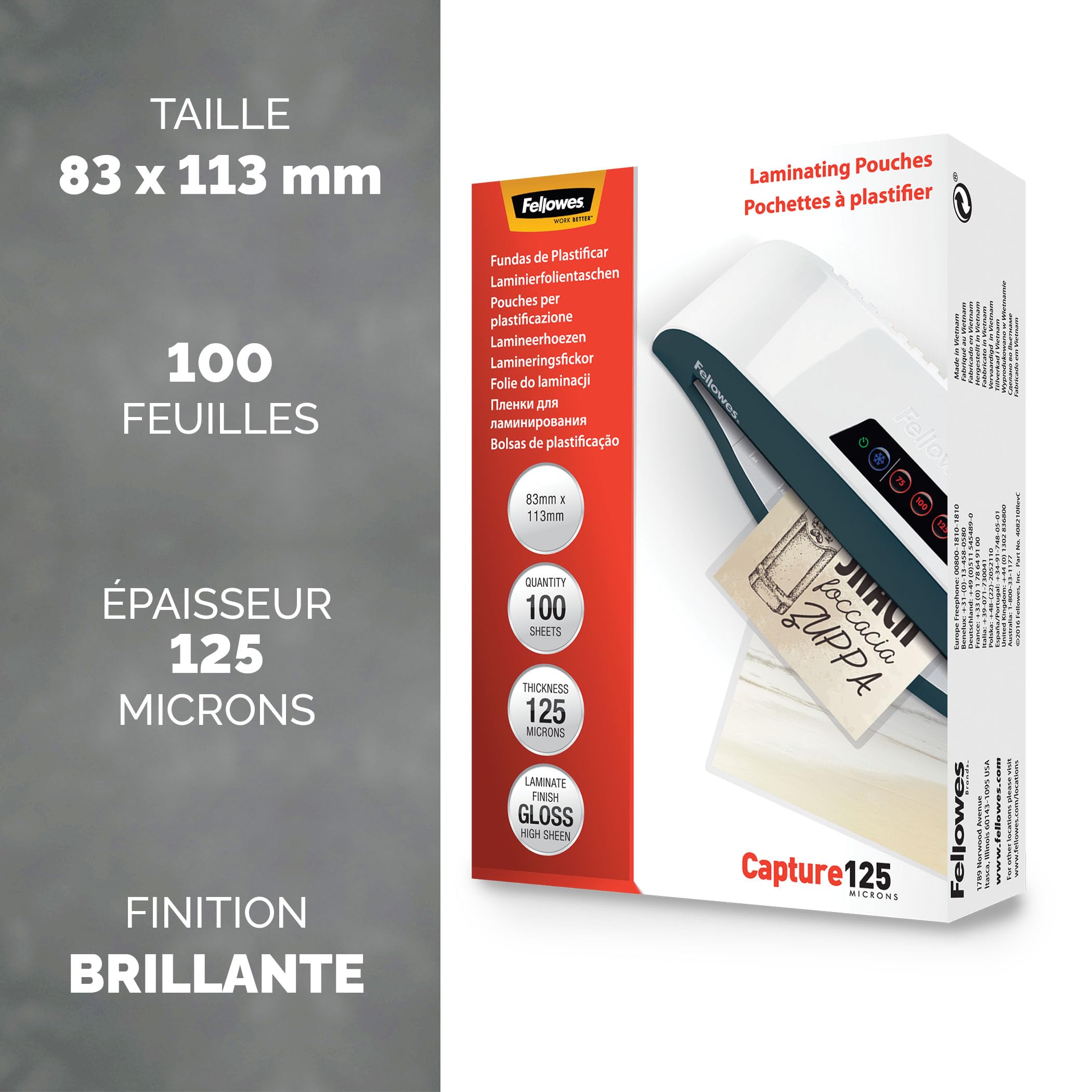 FELLOWES LAMINAT POUCH 83X113MM 125MIC 100PK