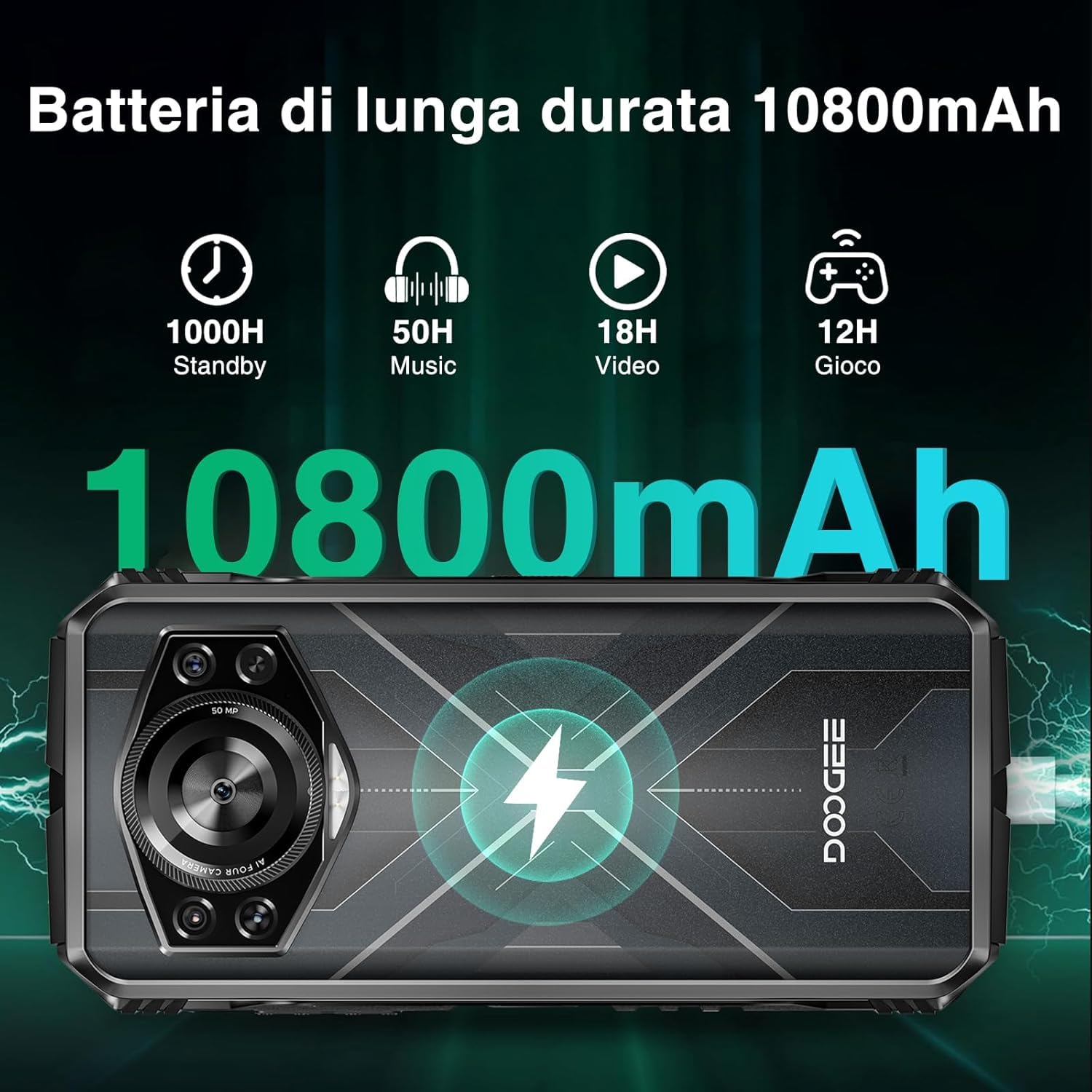 Doogee S Cyber (NFC - 6.58'' - 256 Go, 8 Go RAM - 10 800 mAh) Argent