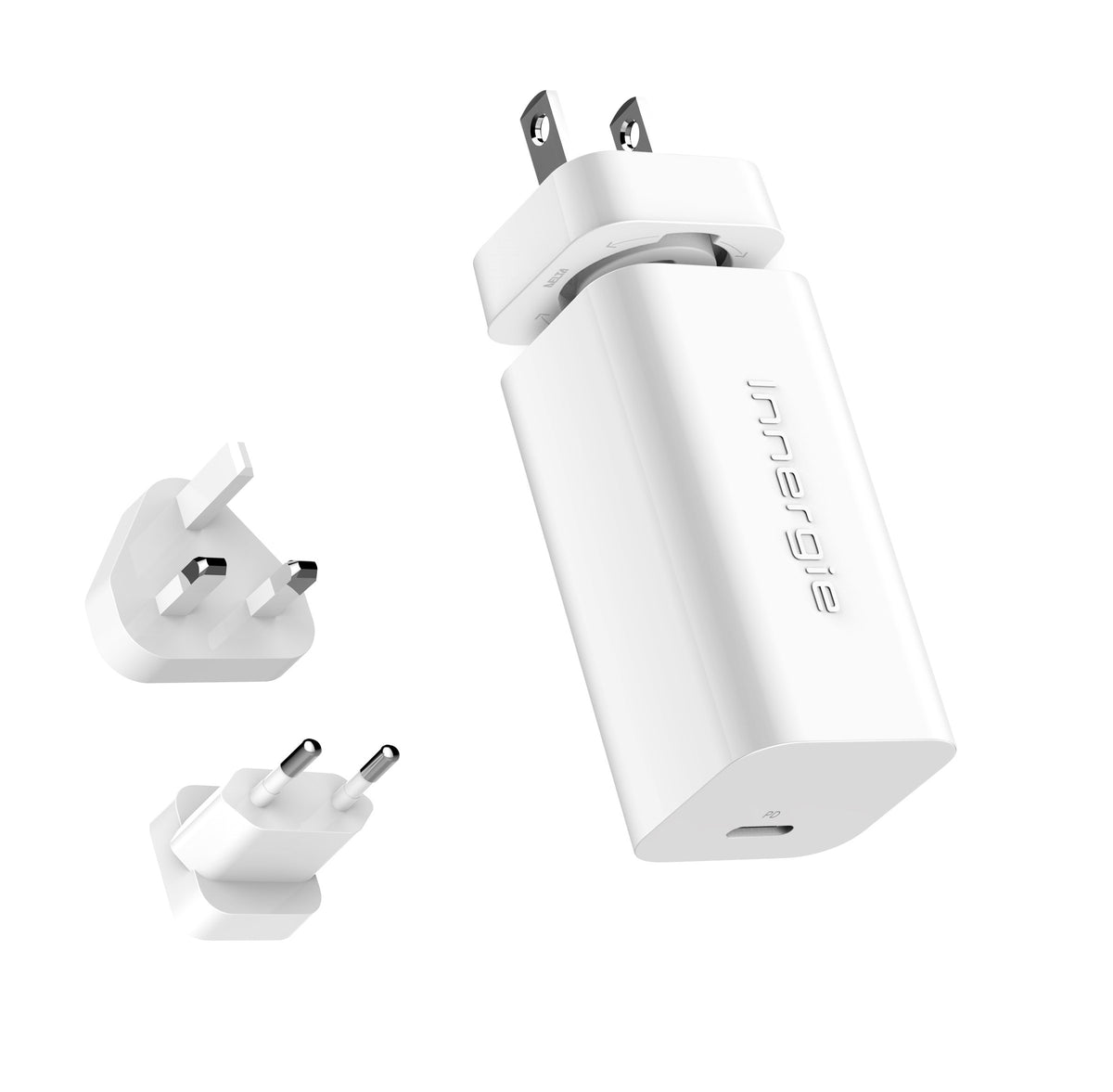 INNERGIE Powergear 60C Le plus petit adaptateur secteur 60W Cable USB/C- 1.5m Embouts de voyage UE.UK et US inclus
