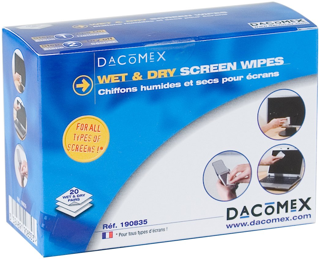 DACOMEX Boîte de 2 x 12 lingettes humides / sèches pour écrans