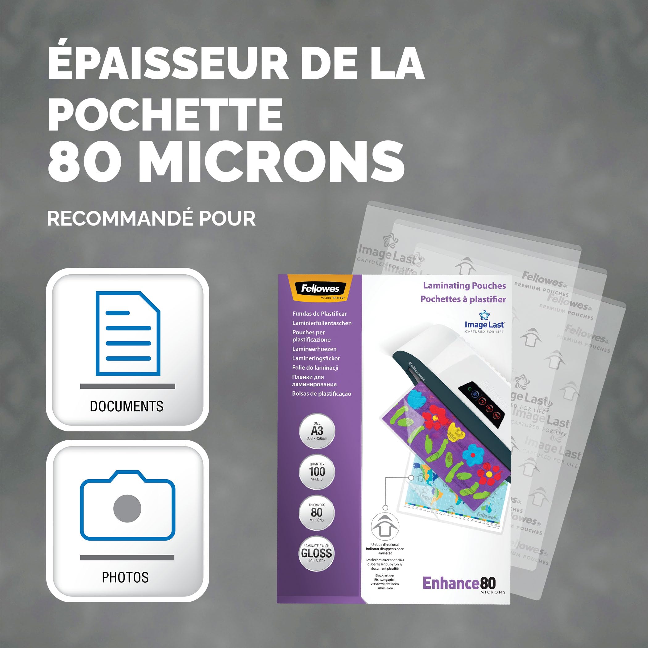 FELLOWES Pochettes ImageLast A3 80 microns - Pack de 100