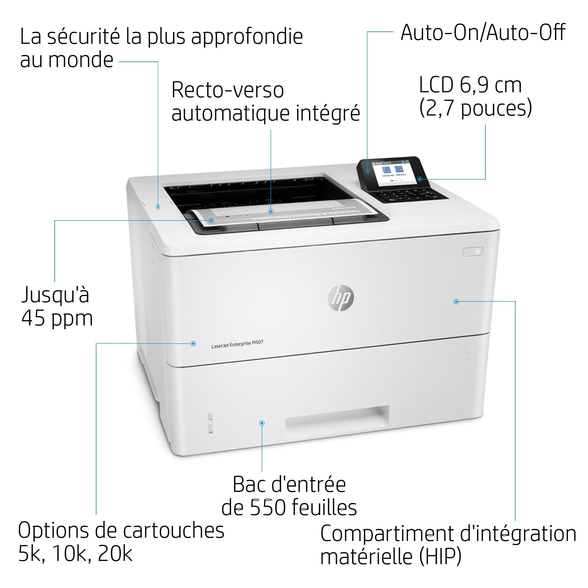 HP LaserJet Enterprise M507dn Printer Mono Duplex laser A4 1200x1200dpi 50ppm 650sheets USB LAN