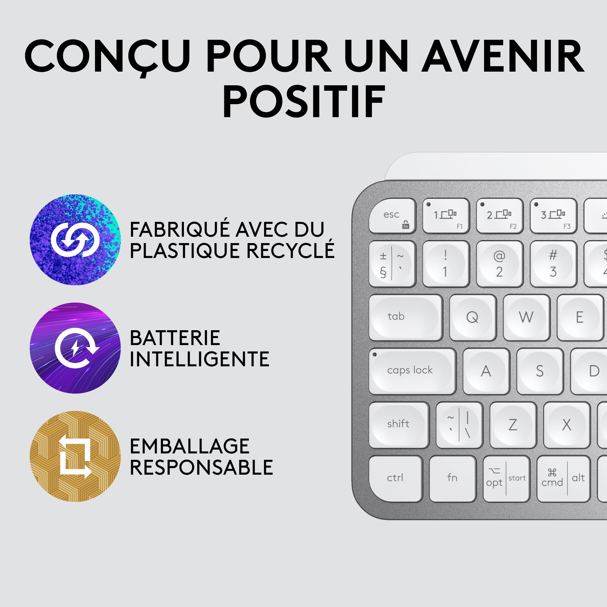 LOGITECH MX Keys Mini Minimalist Wireless Illuminated Keyboard - PALE GREY - CENTRAL (FR)