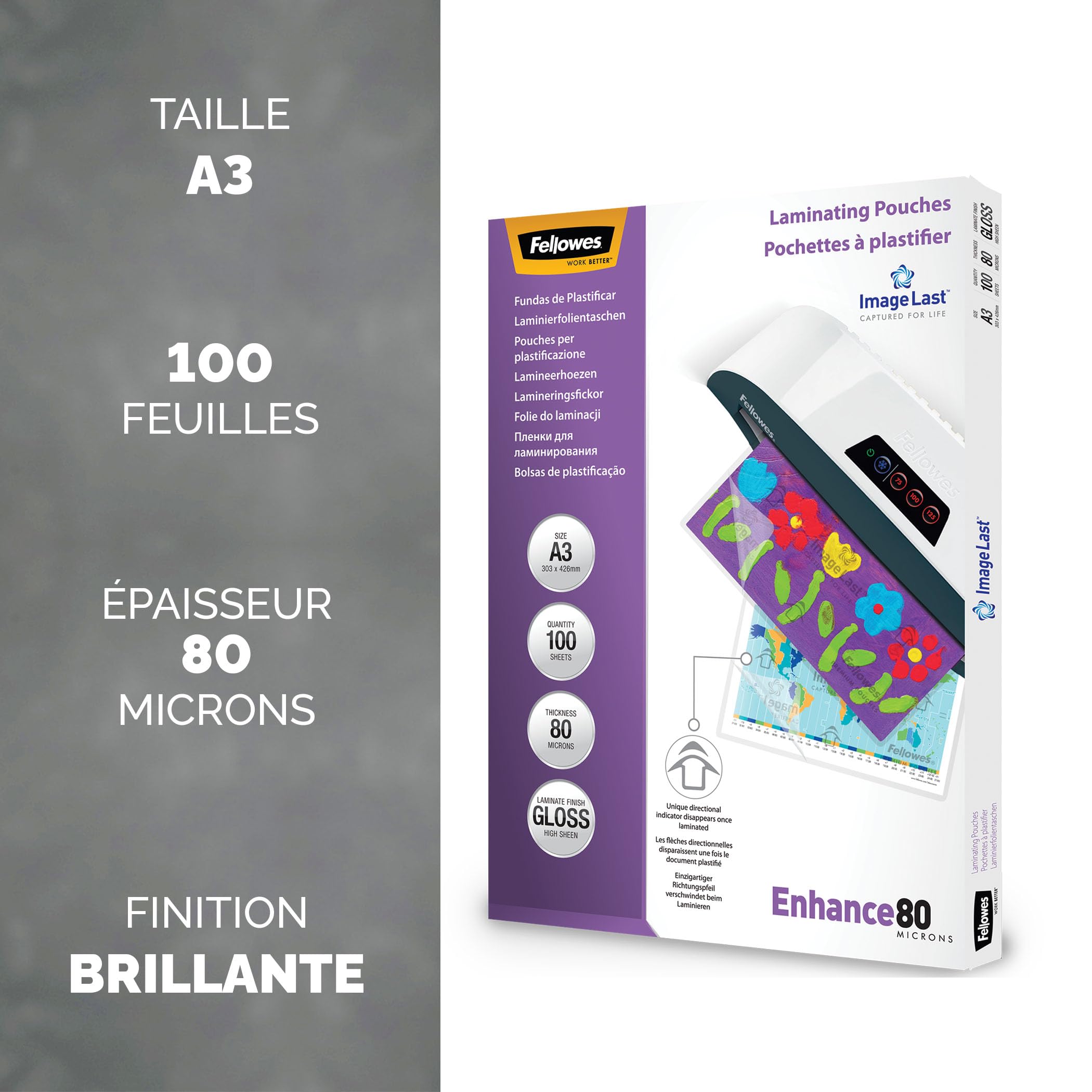FELLOWES Pochettes ImageLast A3 80 microns - Pack de 100