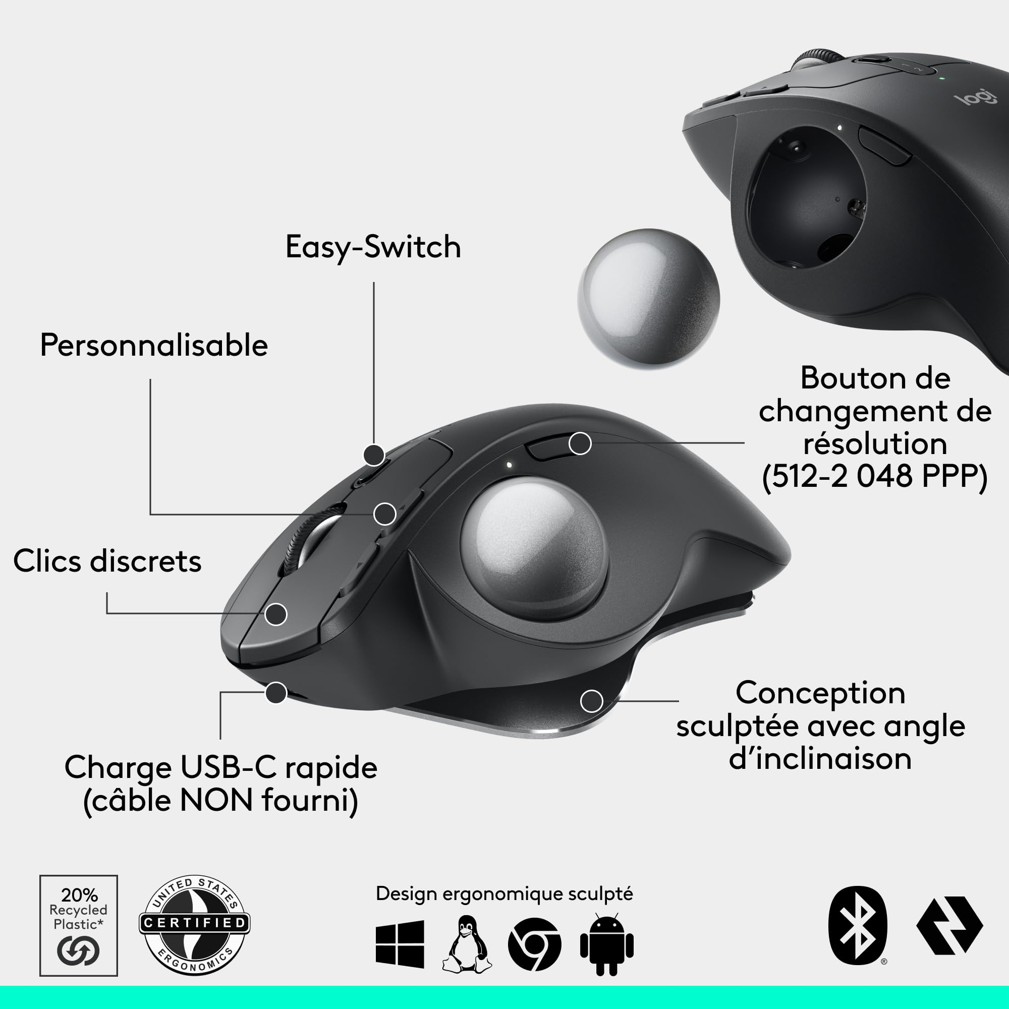 LOGITECH MX Ergo S Advanced Wireless Trackball - Graphite