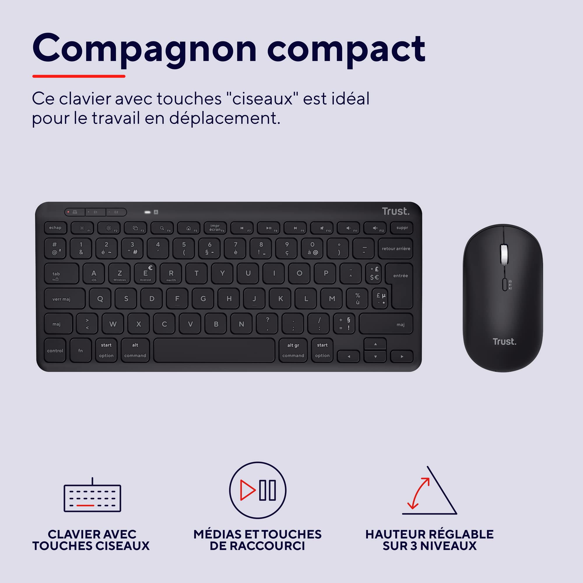 TRUST Pack clavier & souris sans fil LYRA Bluetooth - noir (FR)