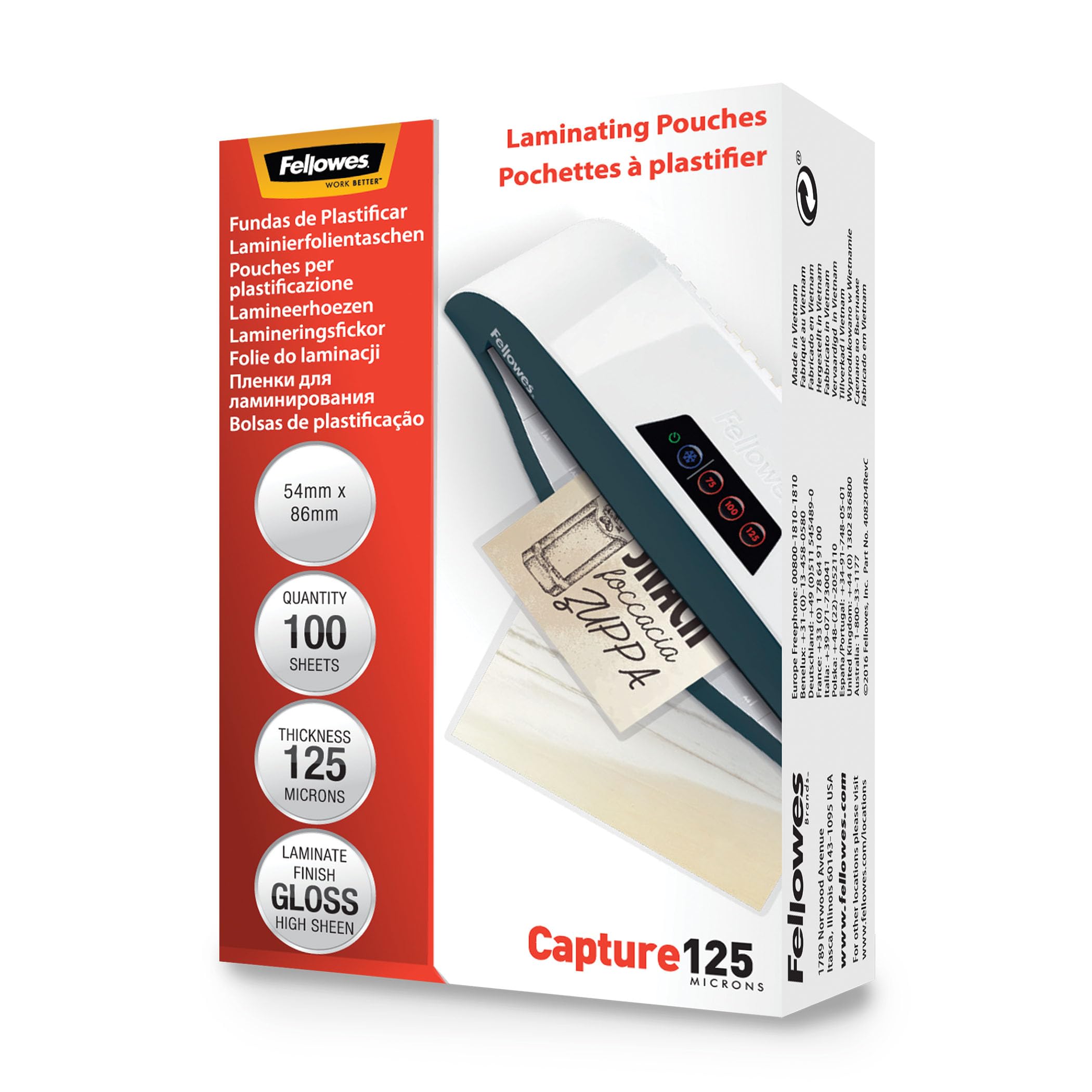 FELLOWES POCHETTES 125 MICRONS 54X86MM X 100