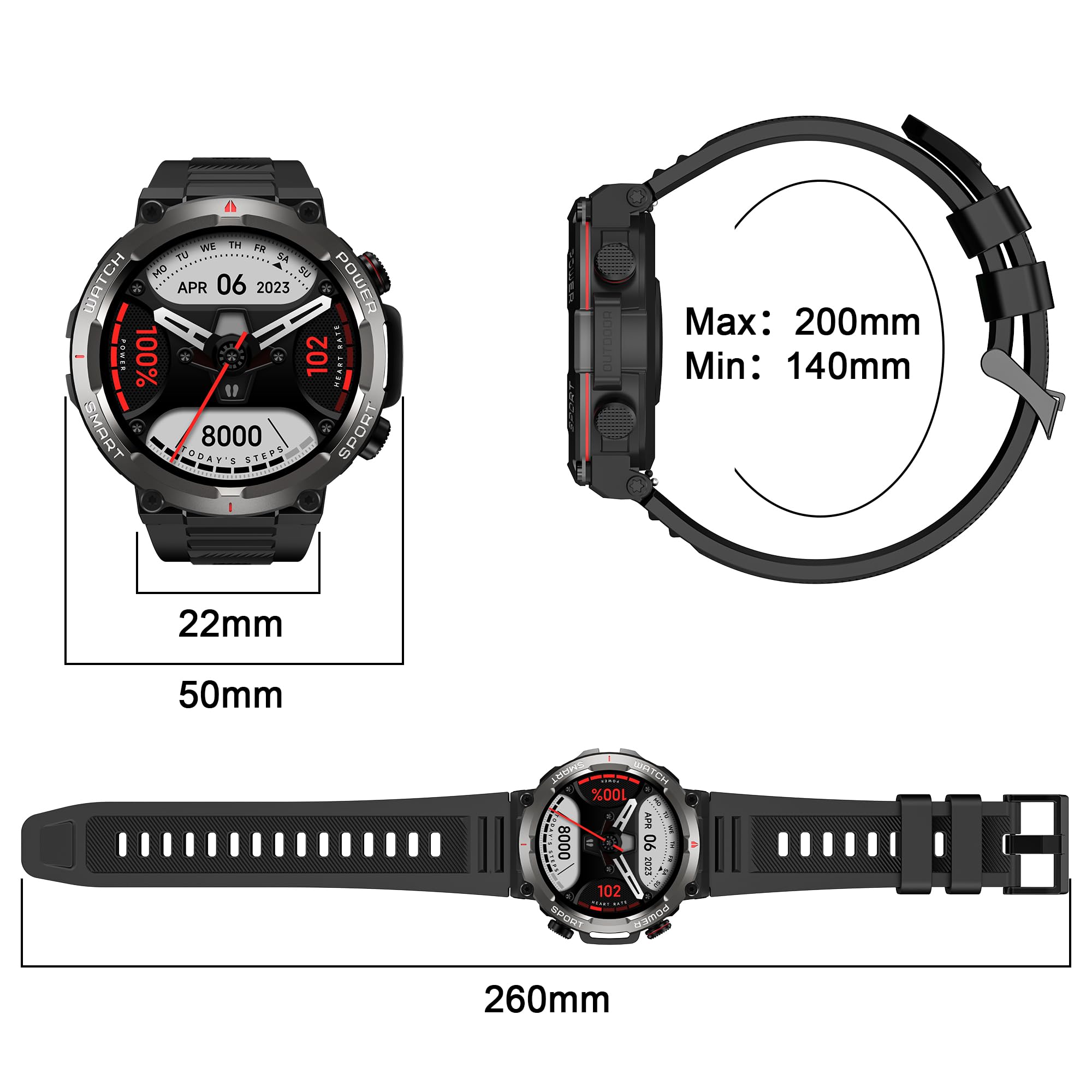 Blackview W50 (Montre Connectée - 1.39'' - Microphone intégré) Noir