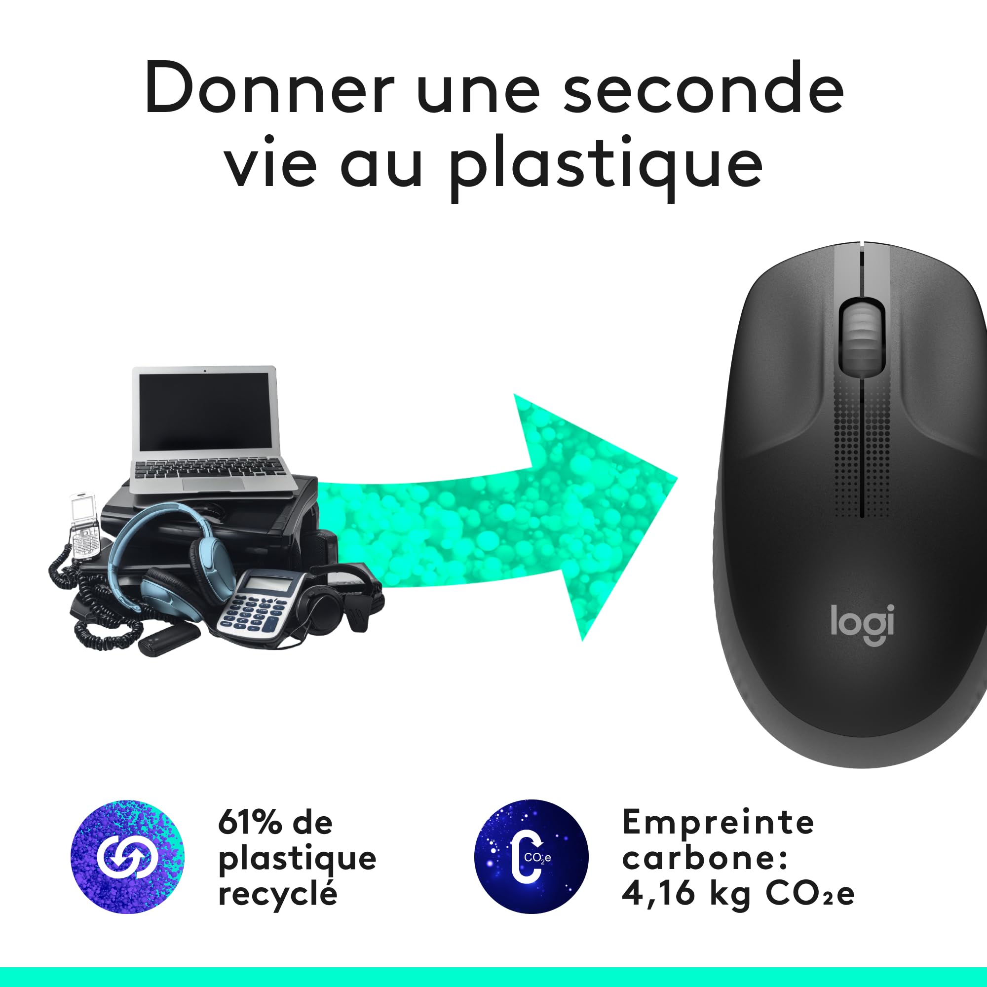 LOGITECH M190 Mouse optical 3 buttons wireless USB wireless receiver charcoal