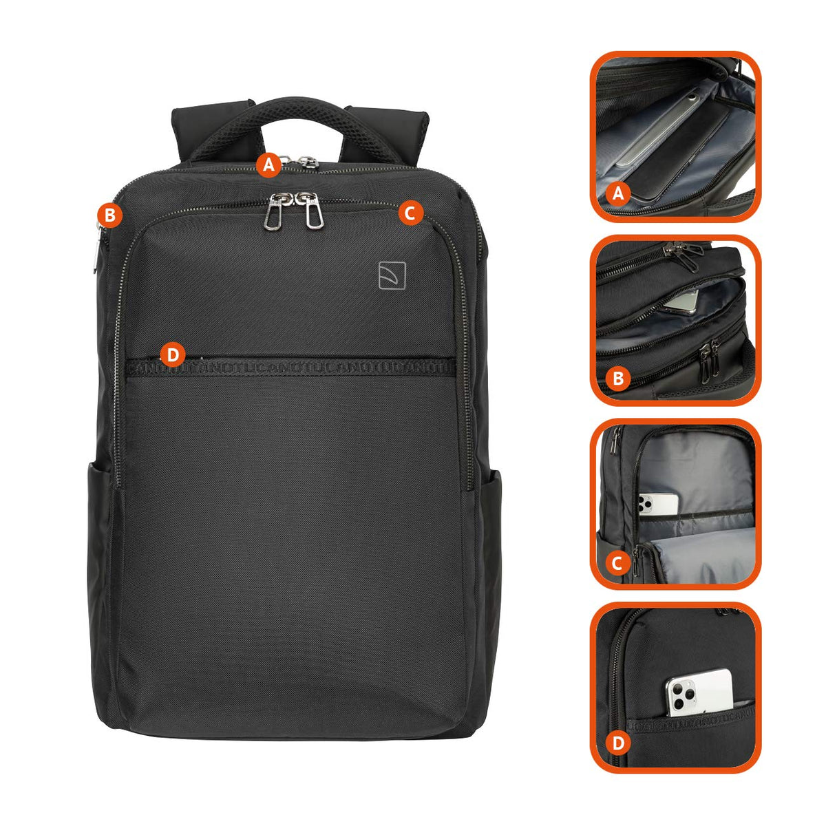 TUCANO Sac à dos Marte Gravity laptop 15,6" MacBook 16 noir