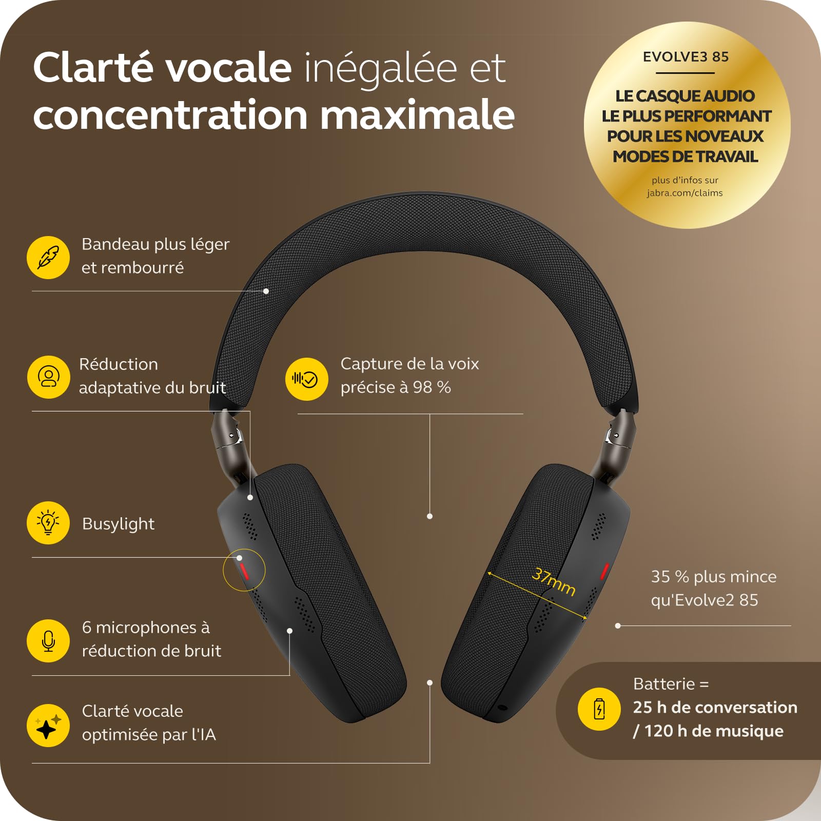 Jabra Evolve3 85 UC Link 390 USB-C Bla