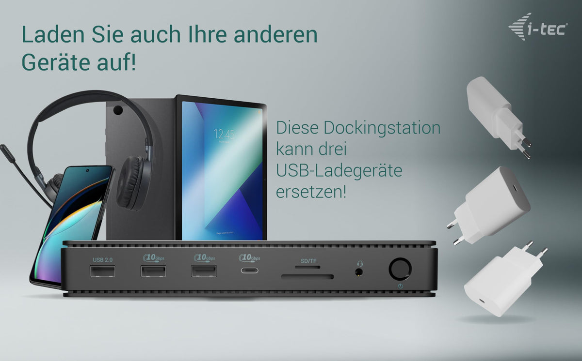 I-TEC Thunderbolt 4 2x Display Dock Generation 3 7x USB + thereof 1x TB4 2.5GLAN PD 92W 1m TB4 Cable SD/TF cardreader 3.5 mm Audio