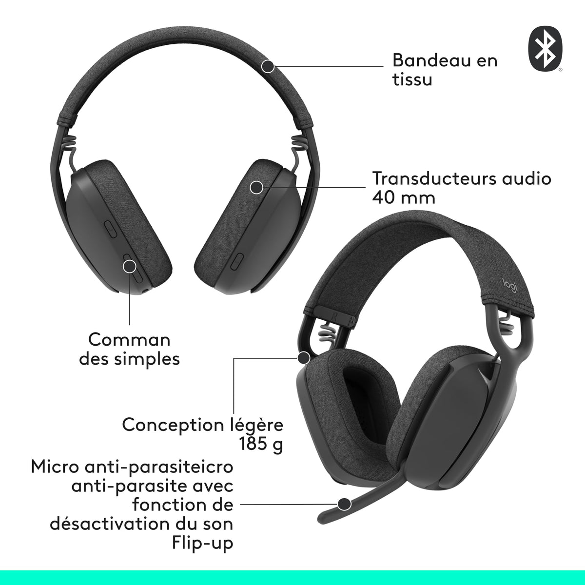 LOGITECH Zone Vibe 100 Headset full size Bluetooth wireless graphite