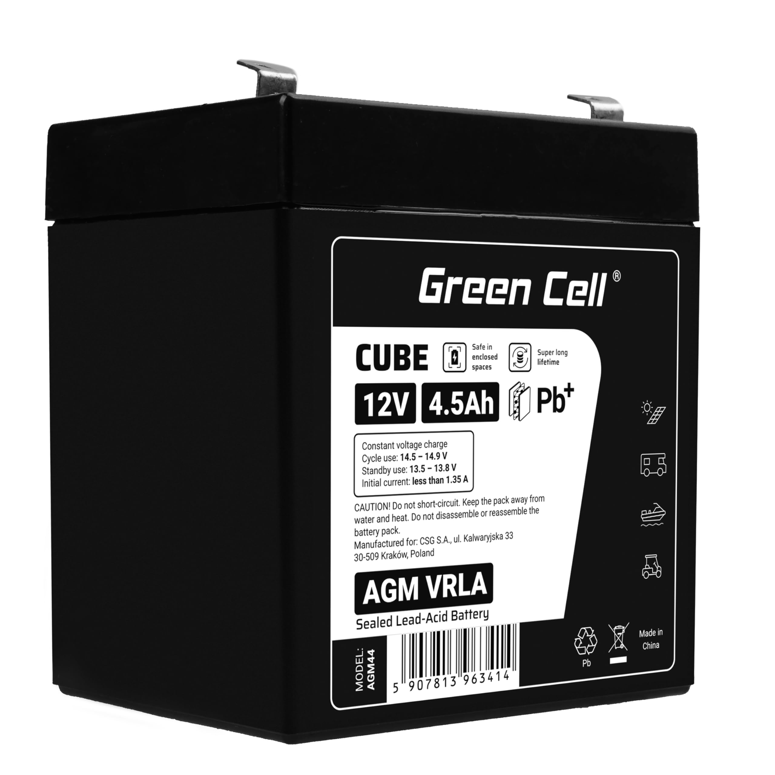 Green Cell AGM Battery 12V 4.5Ah - Battery - Mini (AAAA)
