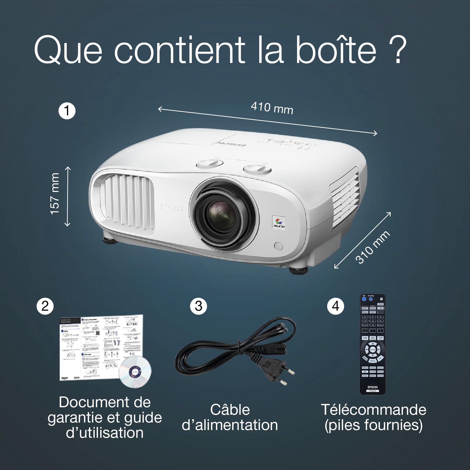 EPSON EH-TW7100 Projecteur 4K PRO-UHD Home Cinema - 16:9 - 3000 lumens -100 000:1- 2x HDMI- Bluetooth - Garantie 2 ans