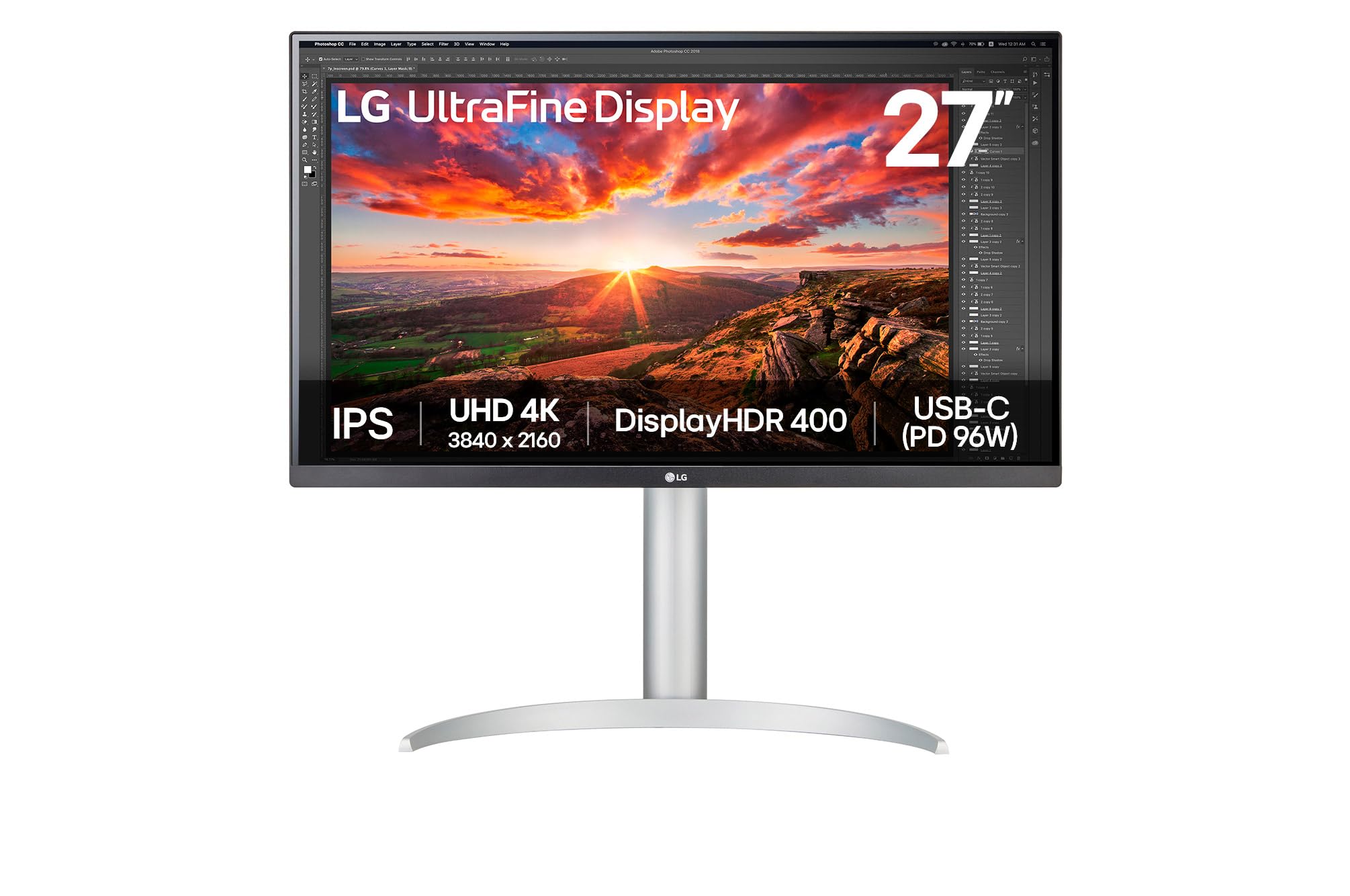LG 27UP850K-W.AEU Écran LED - 27p - 3840 x 2160 4K UHD - IPS - 400 cd/m² - 1200:1 - DisplayHDR 400- 5ms - 2xHDMI, DP hauts parleurs