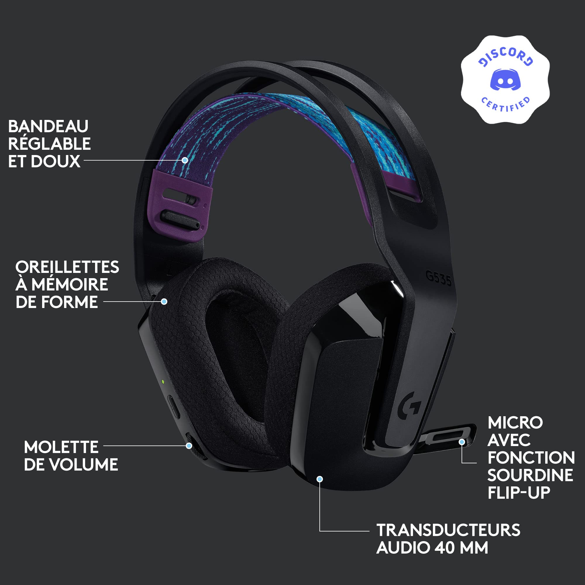 LOGITECH G G535 LIGHTSPEED Wireless Gaming Headset Headset full size LIGHTSPEED wireless black Discord Certified