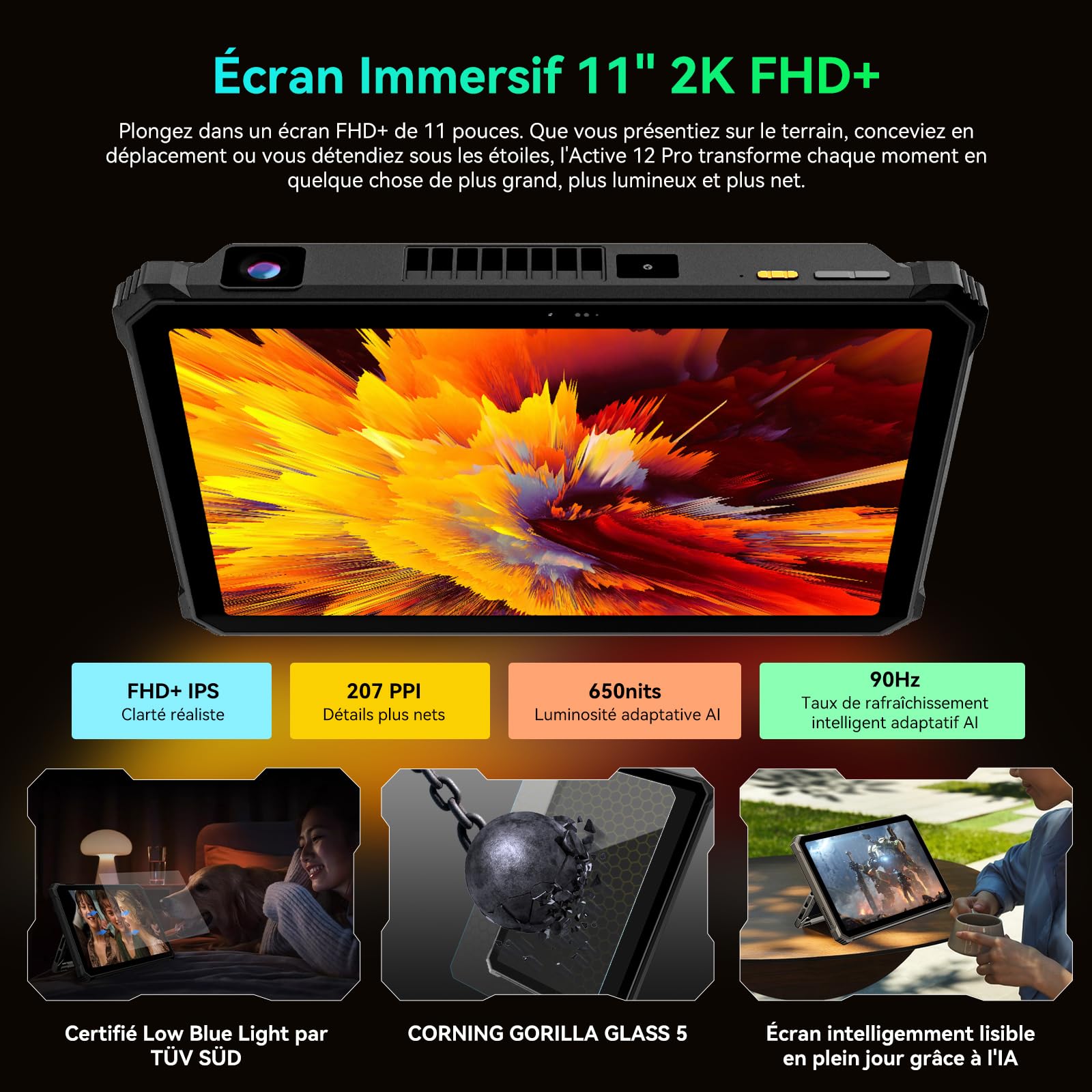 Blackview Active 12 Pro (Tablette Robuste 5G - Ecran 11''  - 256 Go, 12 Go RAM - 30 000 mAh) Noir