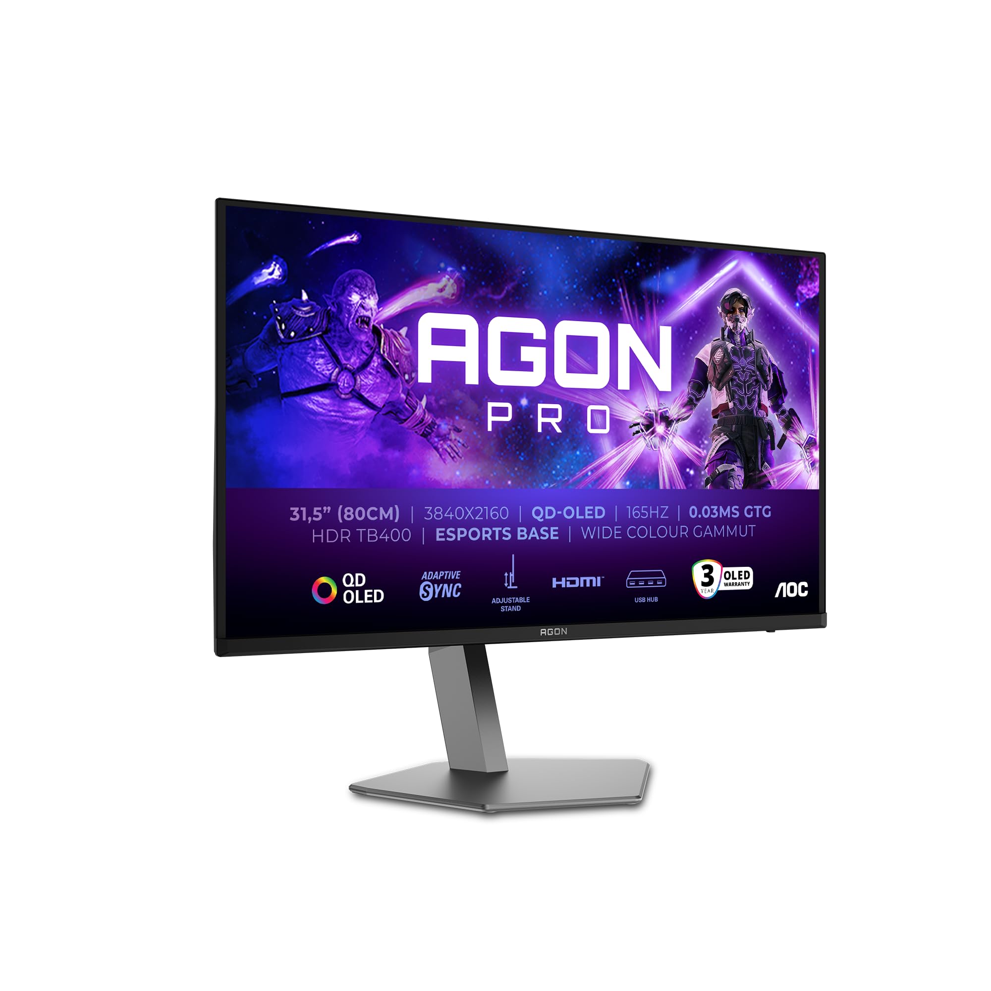 AOC AG326UD 31.5p 3840x2160 QD OLED 130mm AGON PRO QD OLED UHD 4K 31.5p 165Hz HDR TB400 HDMI2.1 3xUSB 3.2