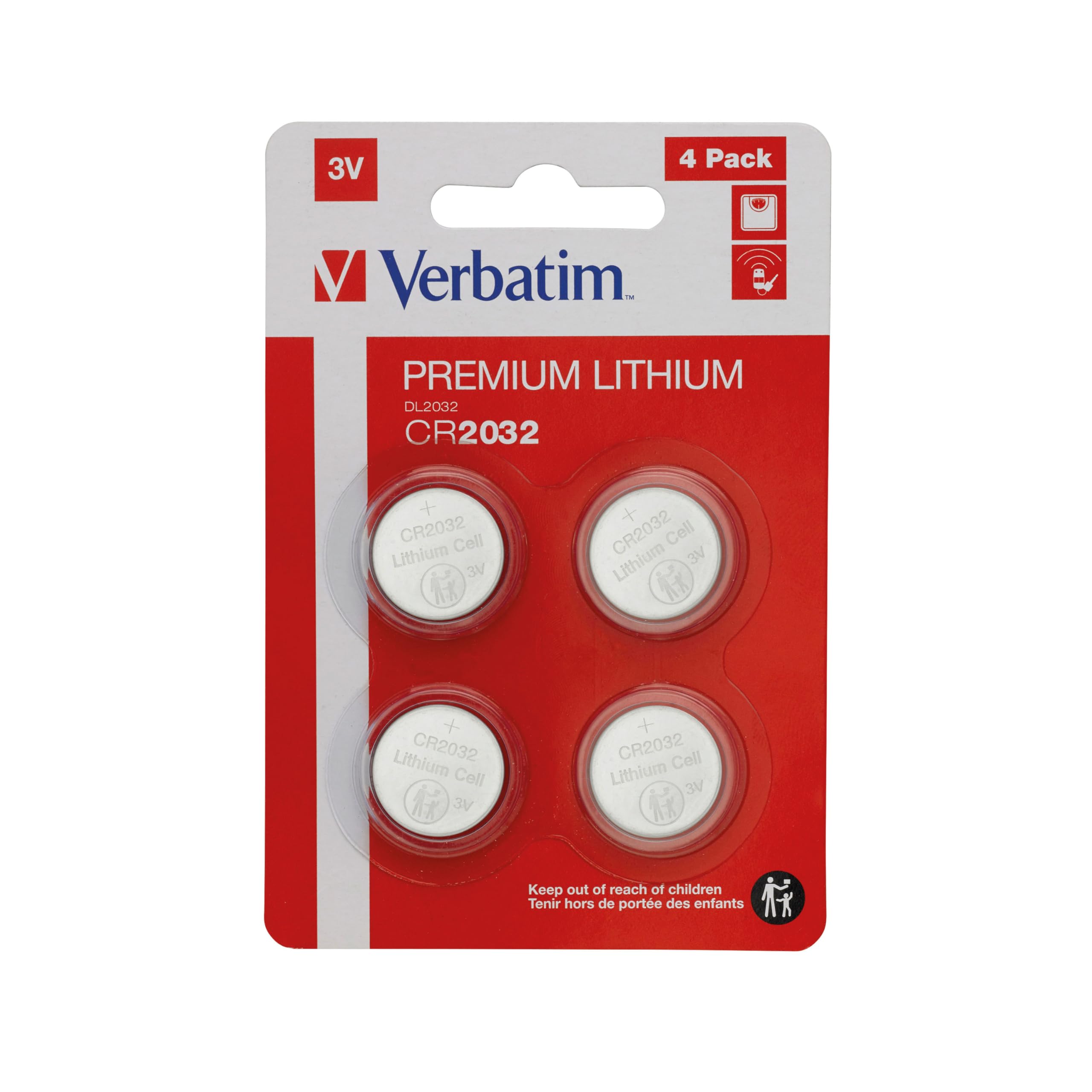 VERBATIM LITHIUM BATTERY CR2032 3V 4 PACK WCF (P)