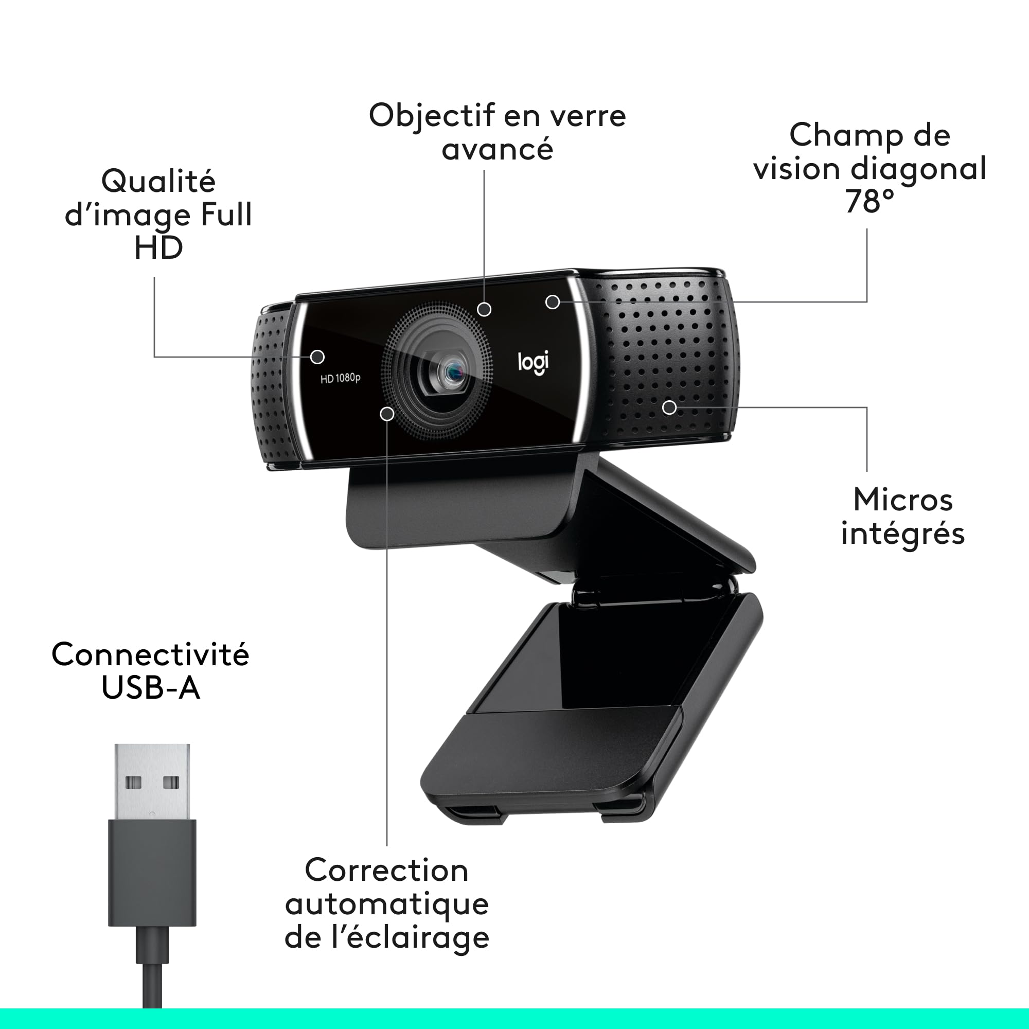 LOGITECH HD Pro Webcam C922 Webcam colour 720p 1080p H.264