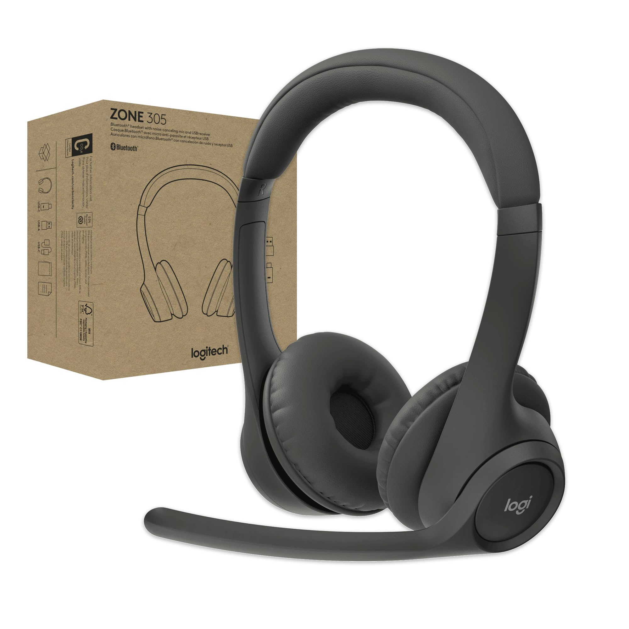 LOGITECH Headset - Zone 305 - Midnight Black - 2.4GHZ/BT - PLUGC - EMEA28-935 - BUNDLE UC
