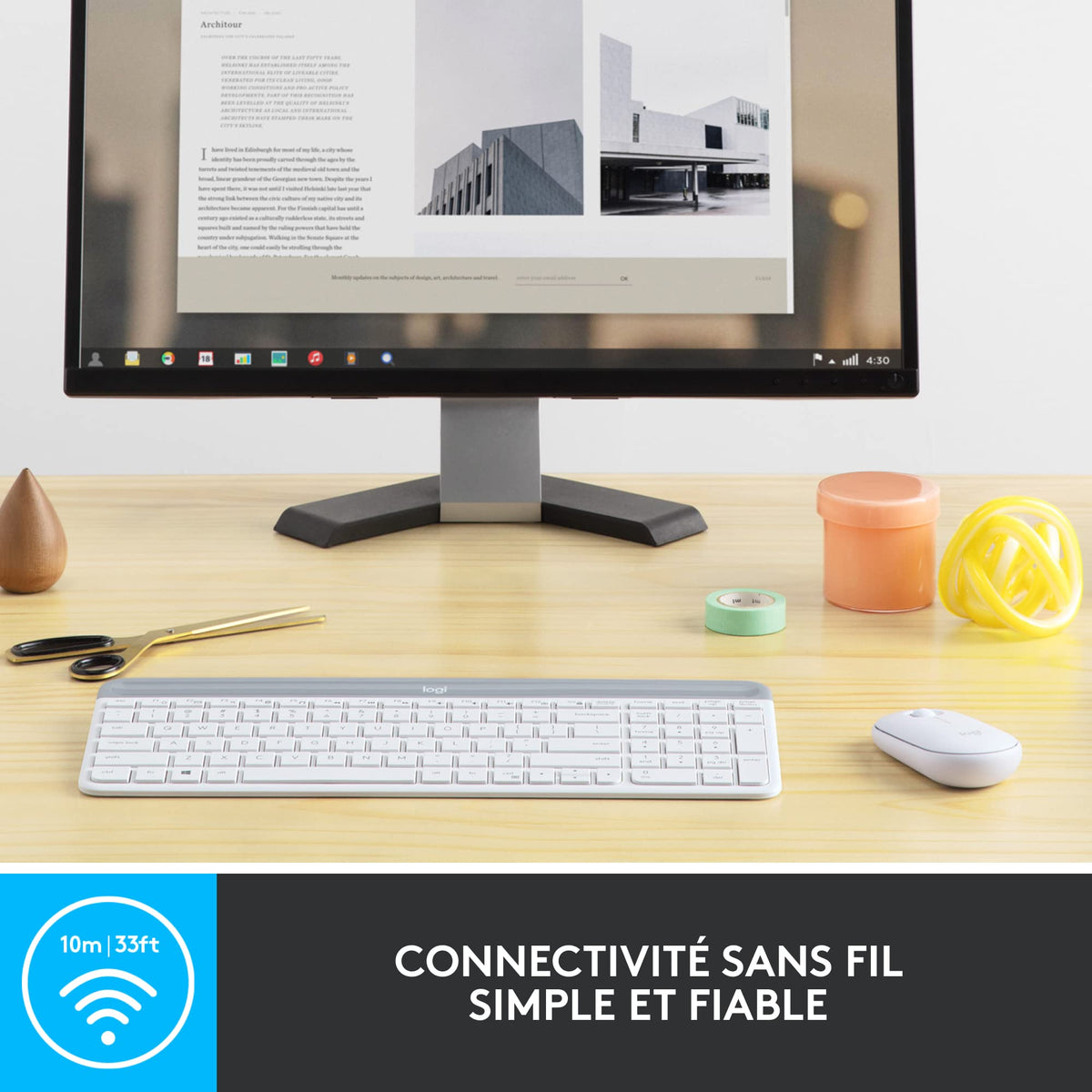 LOGITECH Slim Wireless Keyboard and Mouse Combo MK470 OFFWHITE (FR)