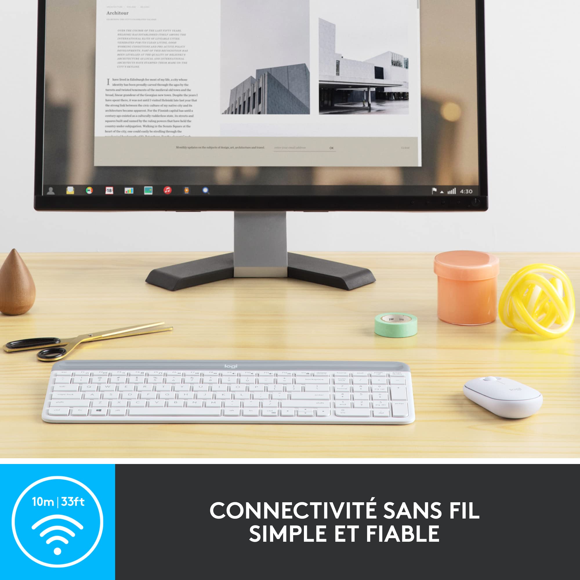 LOGITECH Slim Wireless Keyboard and Mouse Combo MK470 OFFWHITE (FR)