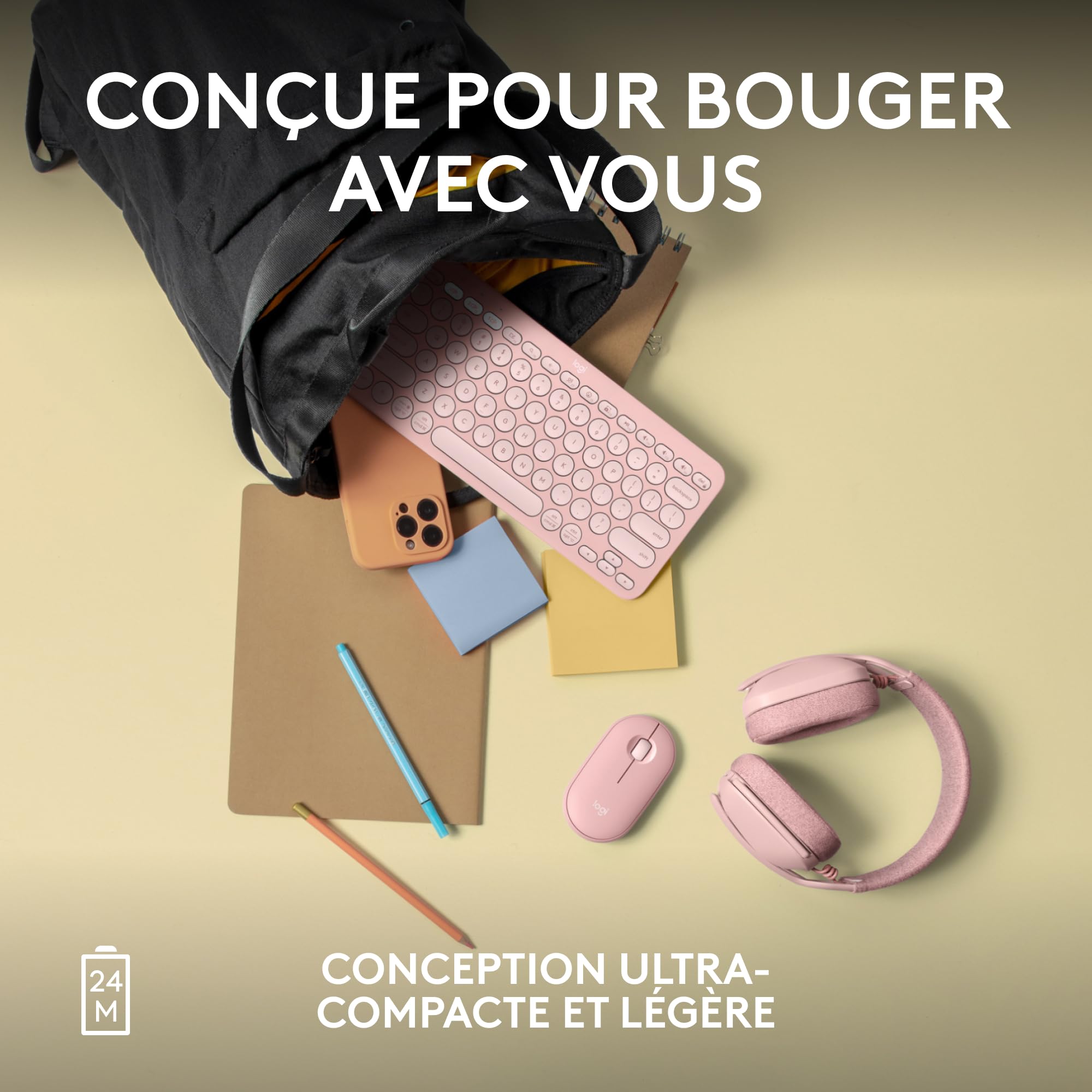LOGITECH Pebble Mouse 2 M350s Mouse optical 3 buttons wireless Bluetooth 5.2 LE tonal rose