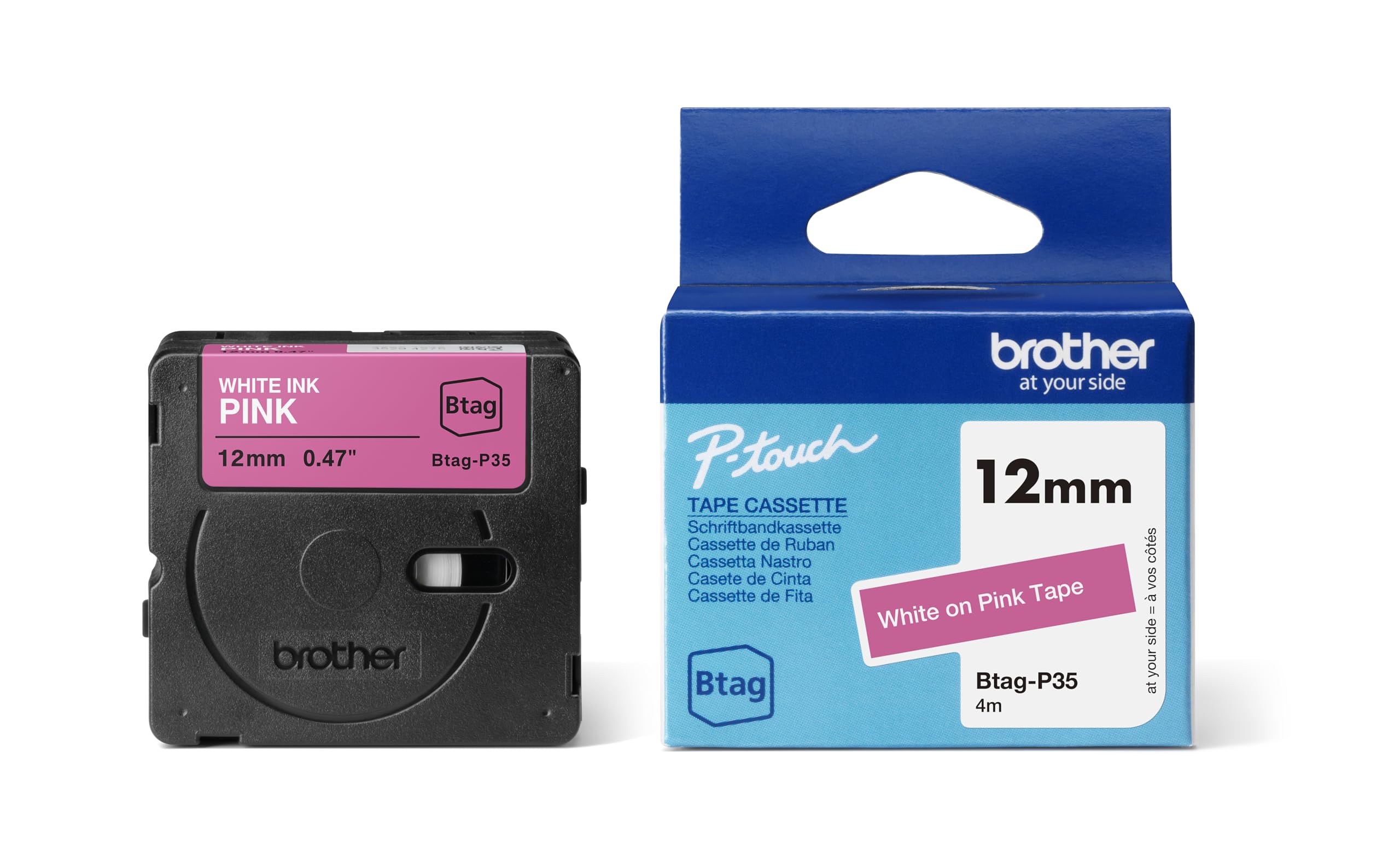 BROTHER Ribbon BTAGP35 12MM White on Pink