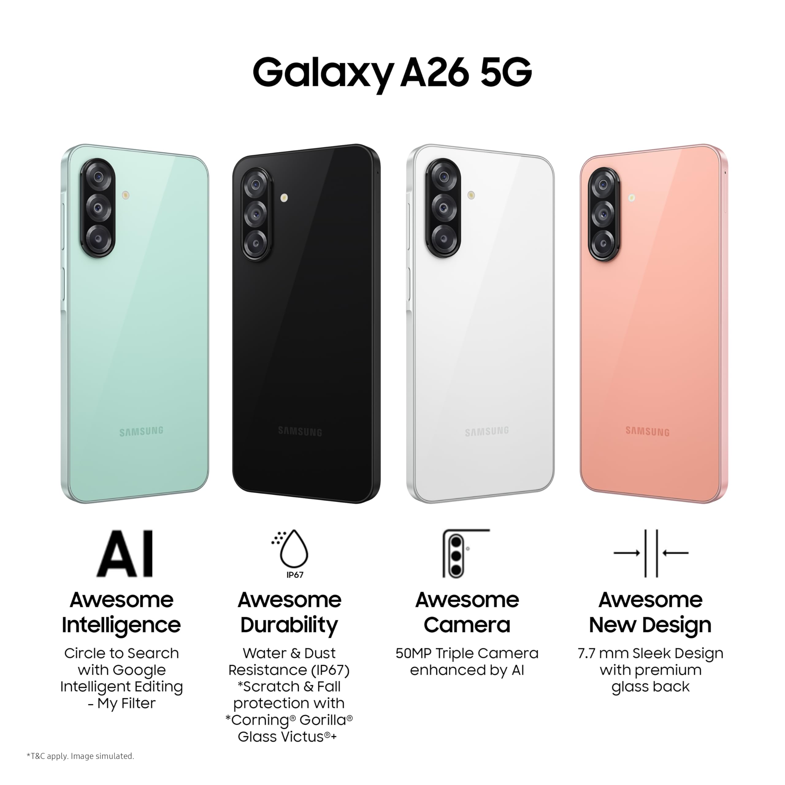 Samsung A266 Galaxy A26 (Double Sim - 6.7'' - 256 Go, 8 Go RAM) Vert