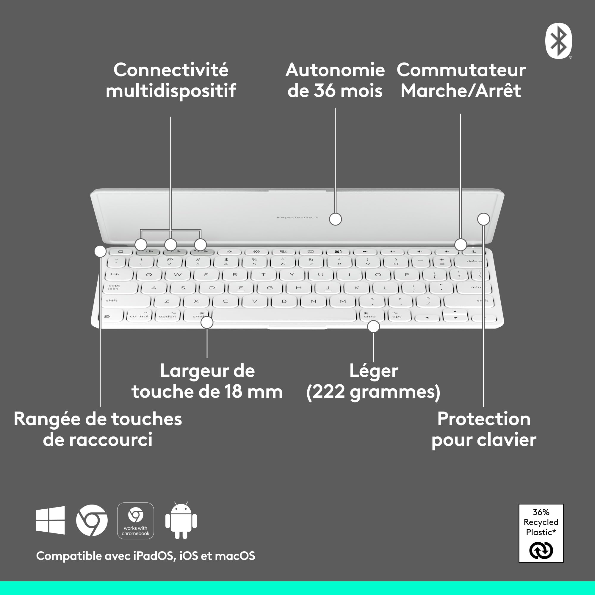LOGITECH Keys-To-Go 2 - Pale Grey (FR)