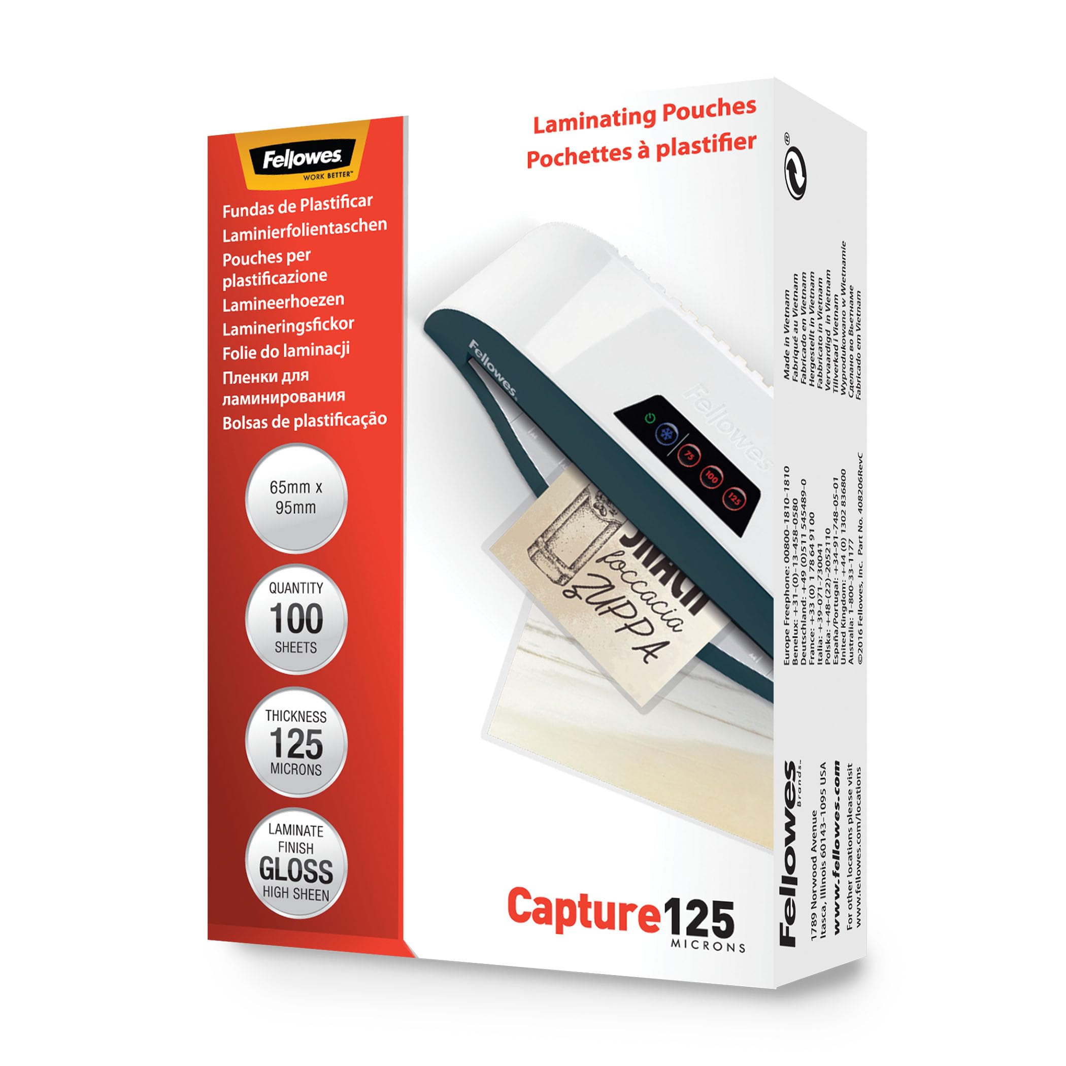 FELLOWES LAMINAT POUCH 65X95MM 125MIC 100PK