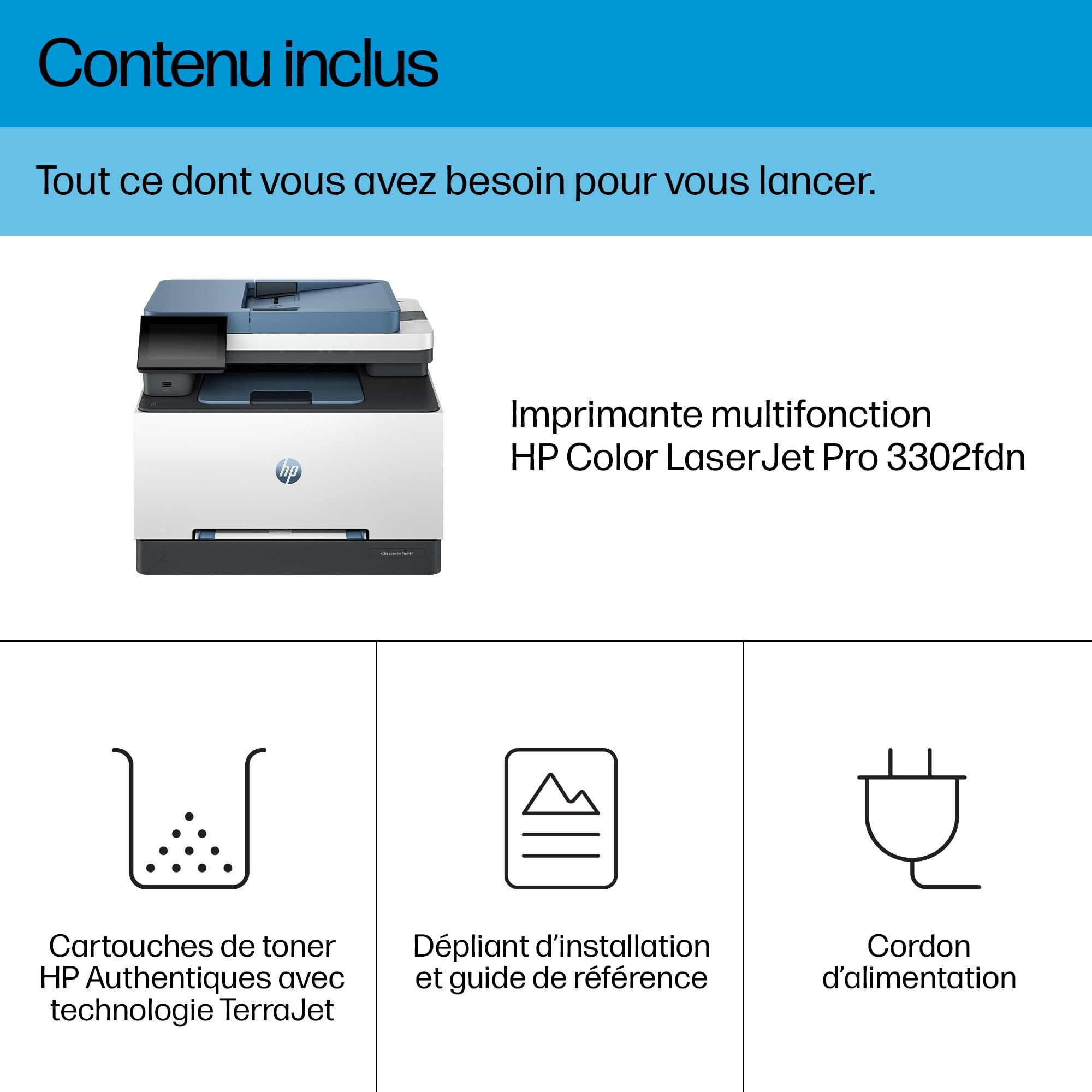 HP Color LaserJet Pro MFP 3302fdn MFP colour laser A4 25ppm Copy 25ppm Print 250sheets LAN USB Imprimante a4