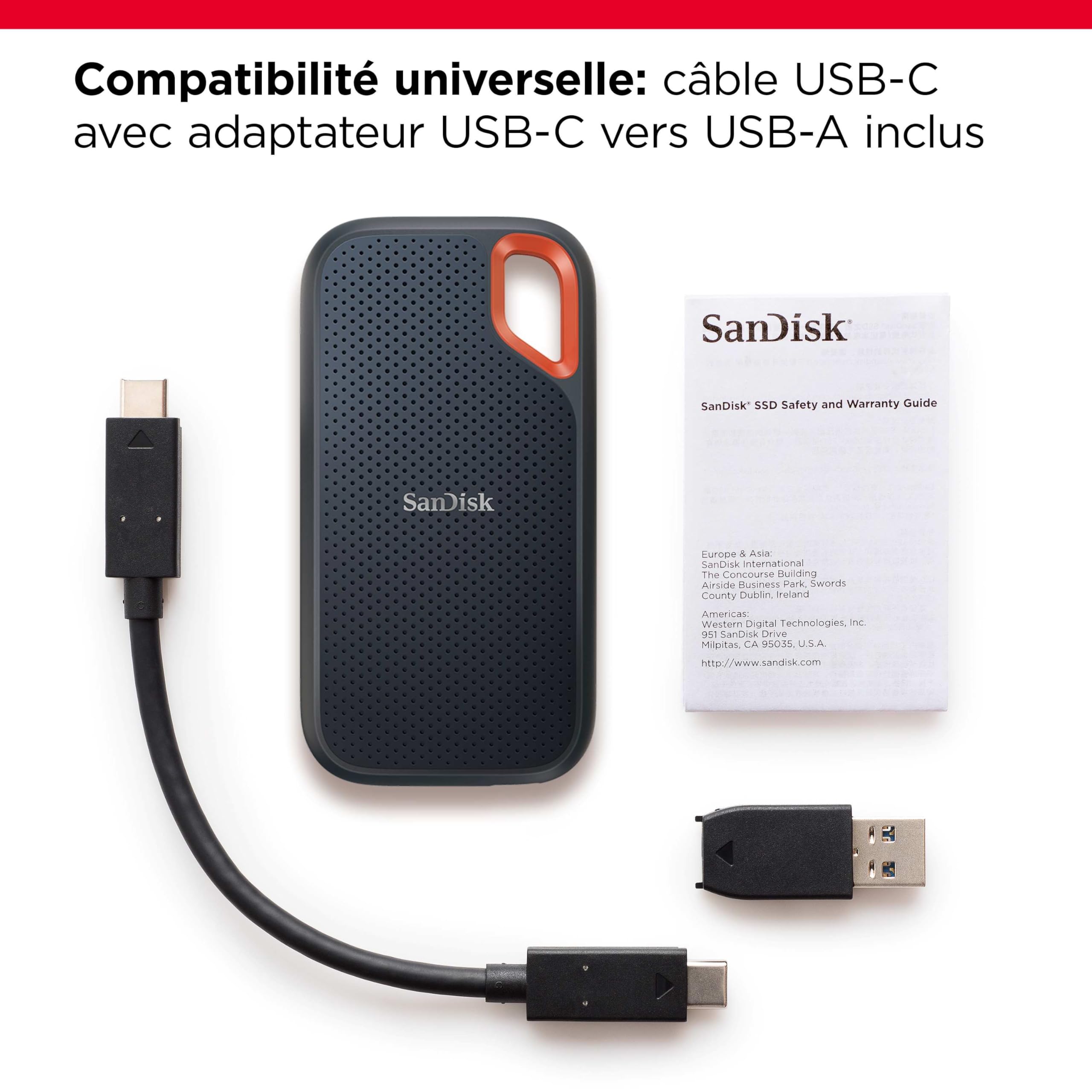 SANDISK Extreme 8To Portable SSD up to 1050Mo/s Read and 1000Mo/s Write Speeds USB 3.2 Gen 2 2-meter drop protection and IP55