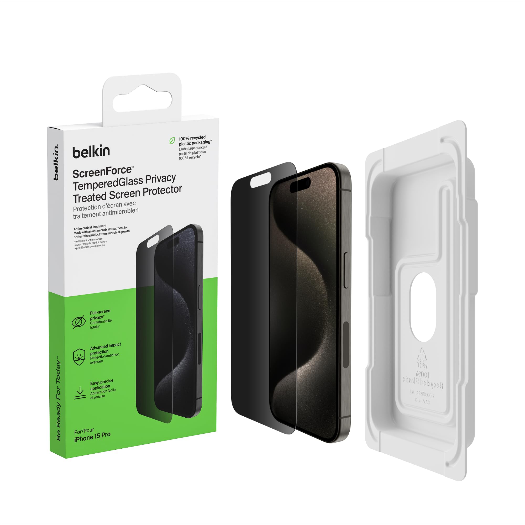 BELKIN ScreenForce Pro TemperedGlass Privacy AM Screen Protection for iPhone 15 Pro