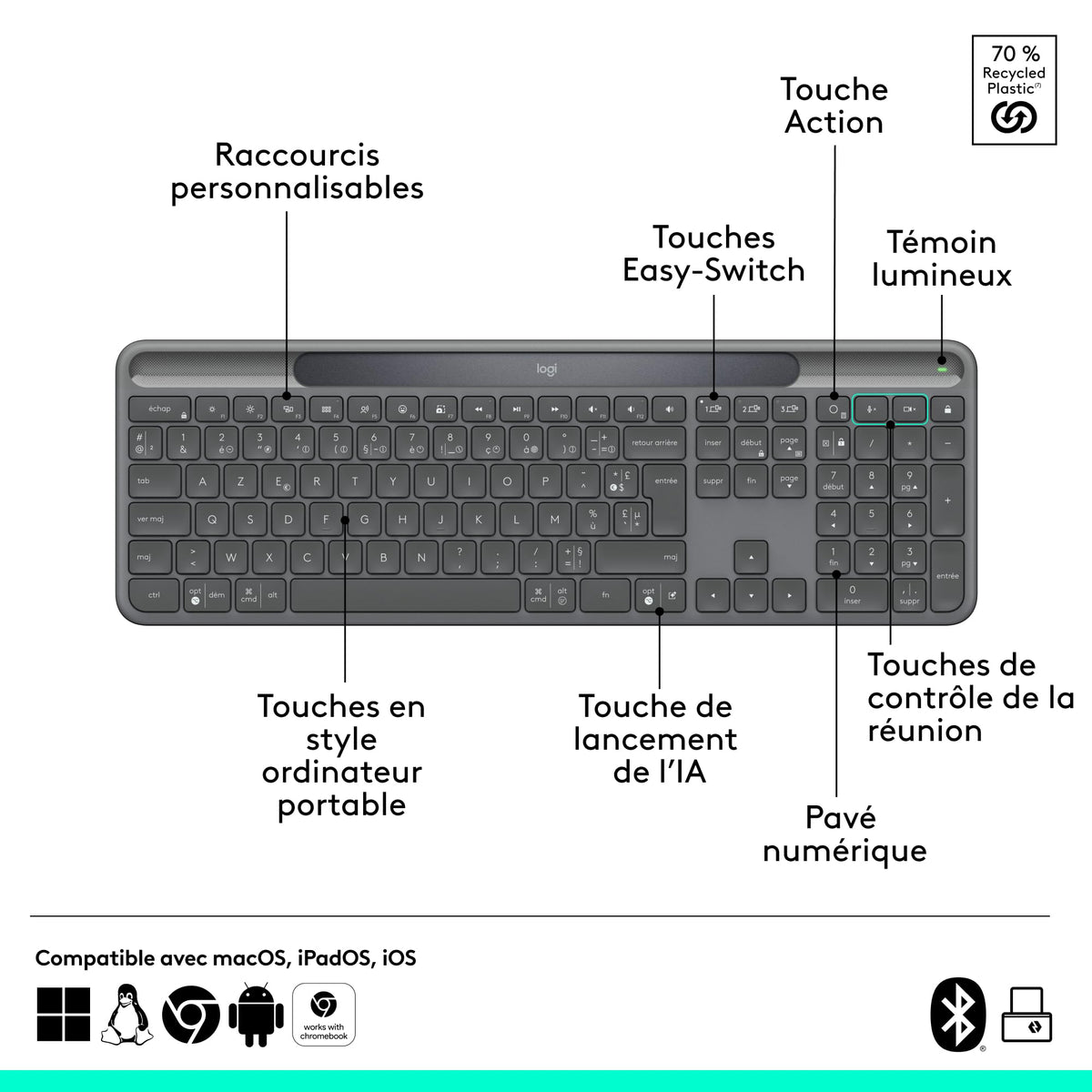LOGITECH Slim Solar+ for Business - Graphite - (FR)