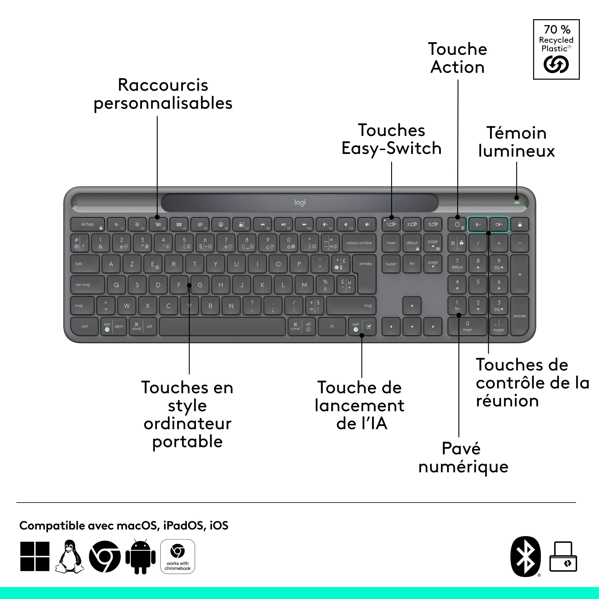 LOGITECH Slim Solar+ for Business - Graphite - (FR)