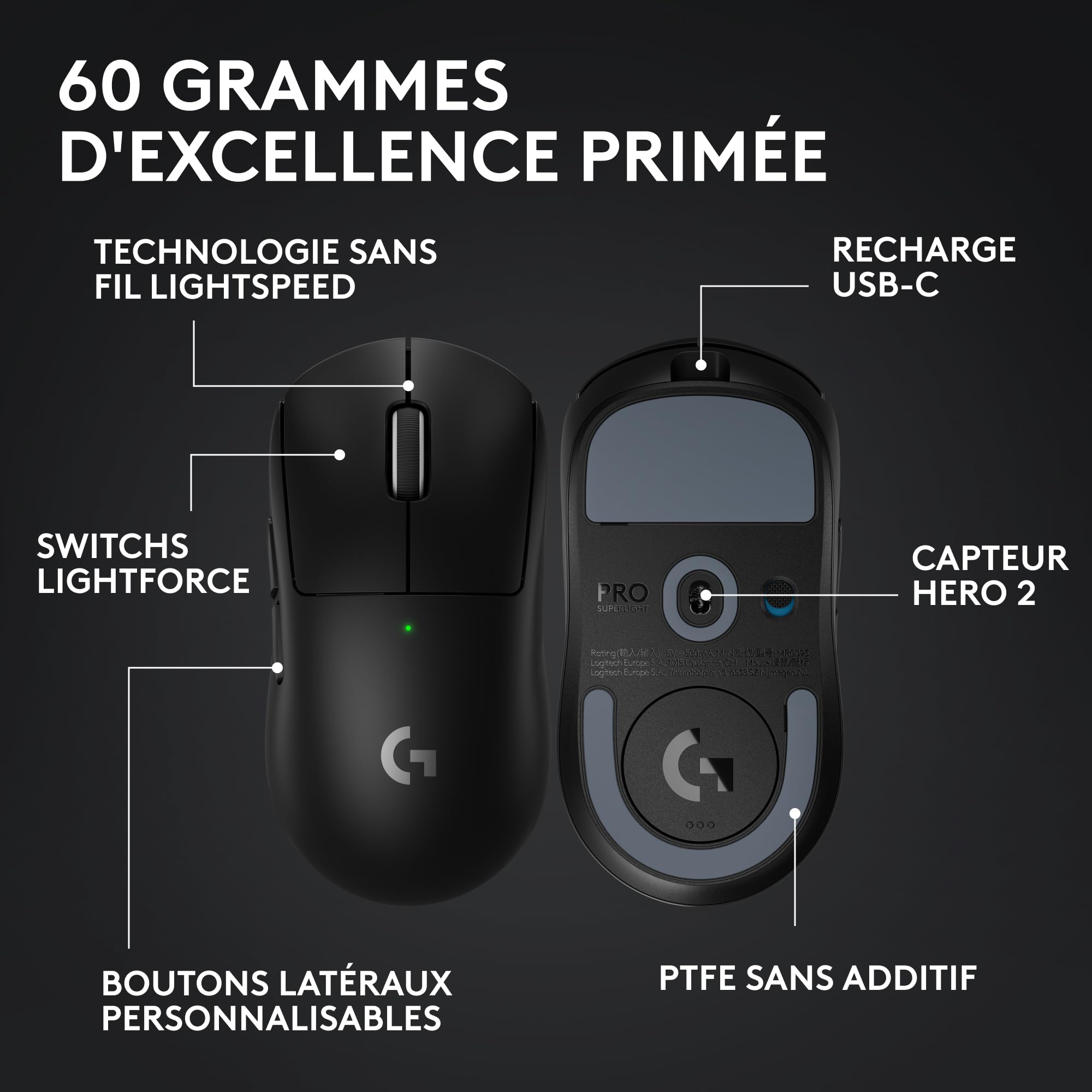 LOGITECH G PRO X SUPERLIGHT 2 Mouse optical 5 buttons wireless 2.4 GHz USB LOGITECH LIGHTSPEED receiver black