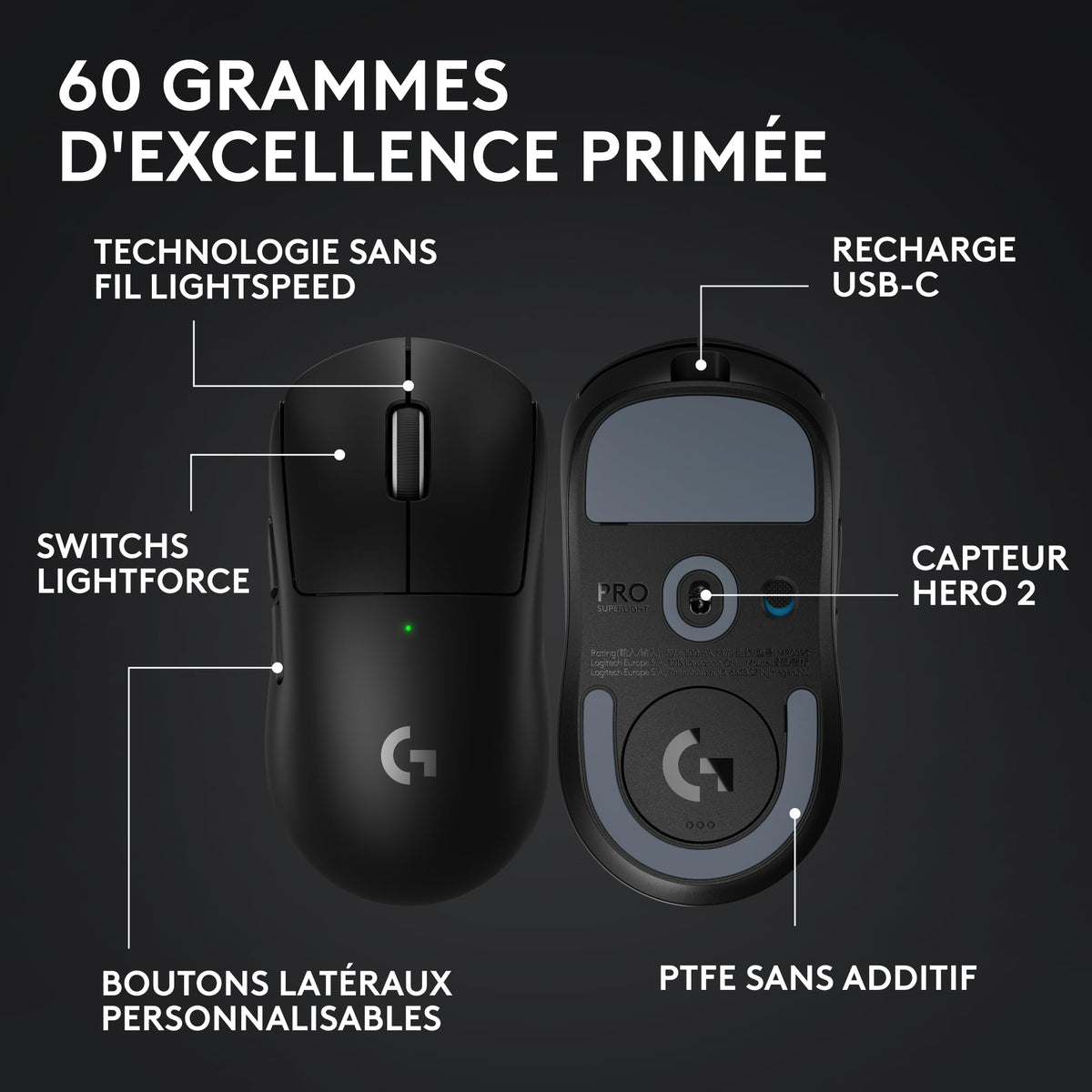 LOGITECH G PRO X SUPERLIGHT 2 LIGHTSPEED Gaming Mouse - BLACK - 2.4GHZ - N/A - EER2-933 - 933
