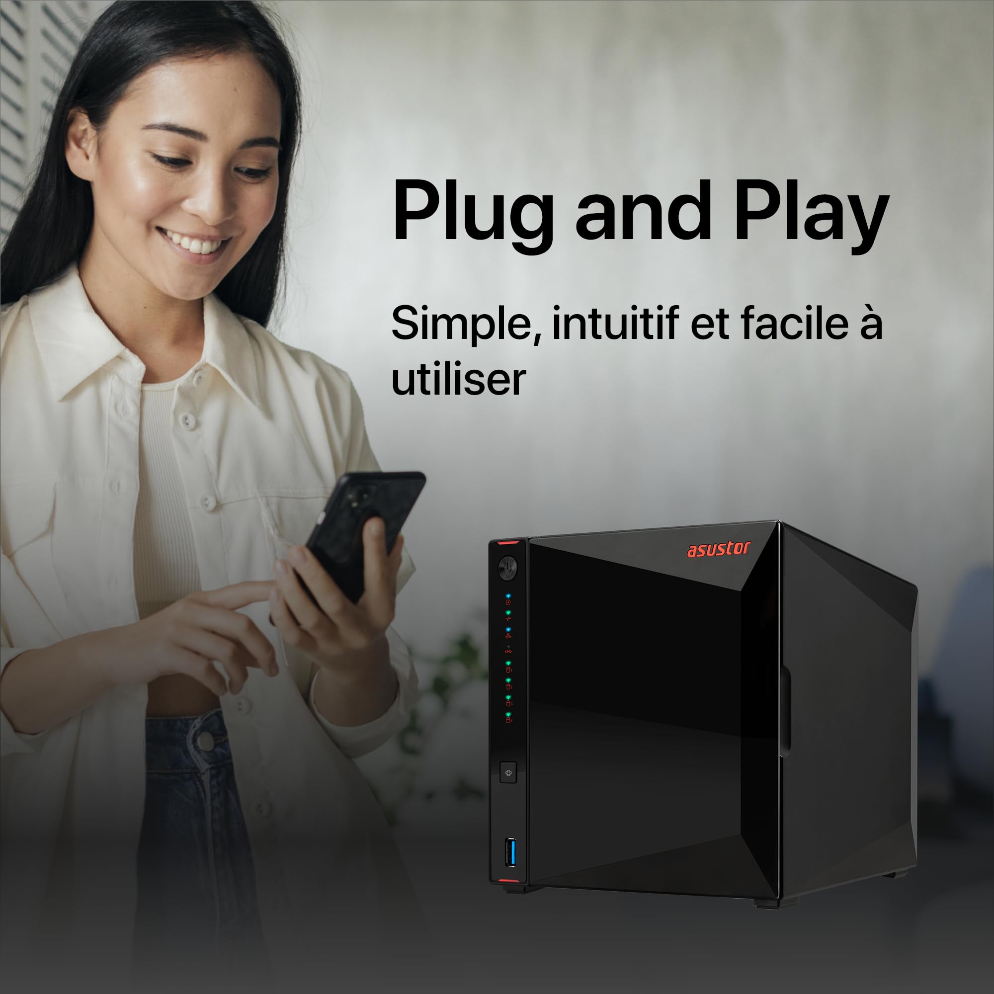 ASUSTOR NIMBUSTOR - AS5404T - NAS 4 baies - Intel Celeron N5105 Quad-Core - 4Go DDR4 - 2.5GbE x2 - NVMe - Tour - Garantie 3 ans