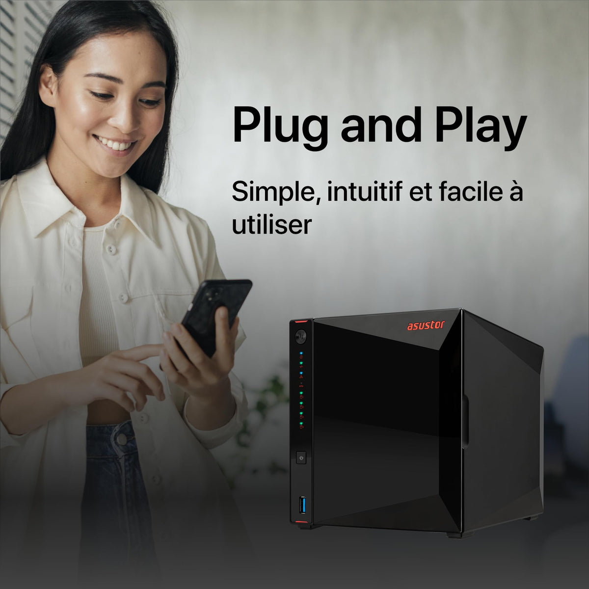 ASUSTOR NIMBUSTOR - AS5404T - NAS 4 baies - Intel Celeron N5105 Quad-Core - 4Go DDR4 - 2.5GbE x2 - NVMe - Tour - Garantie 3 ans