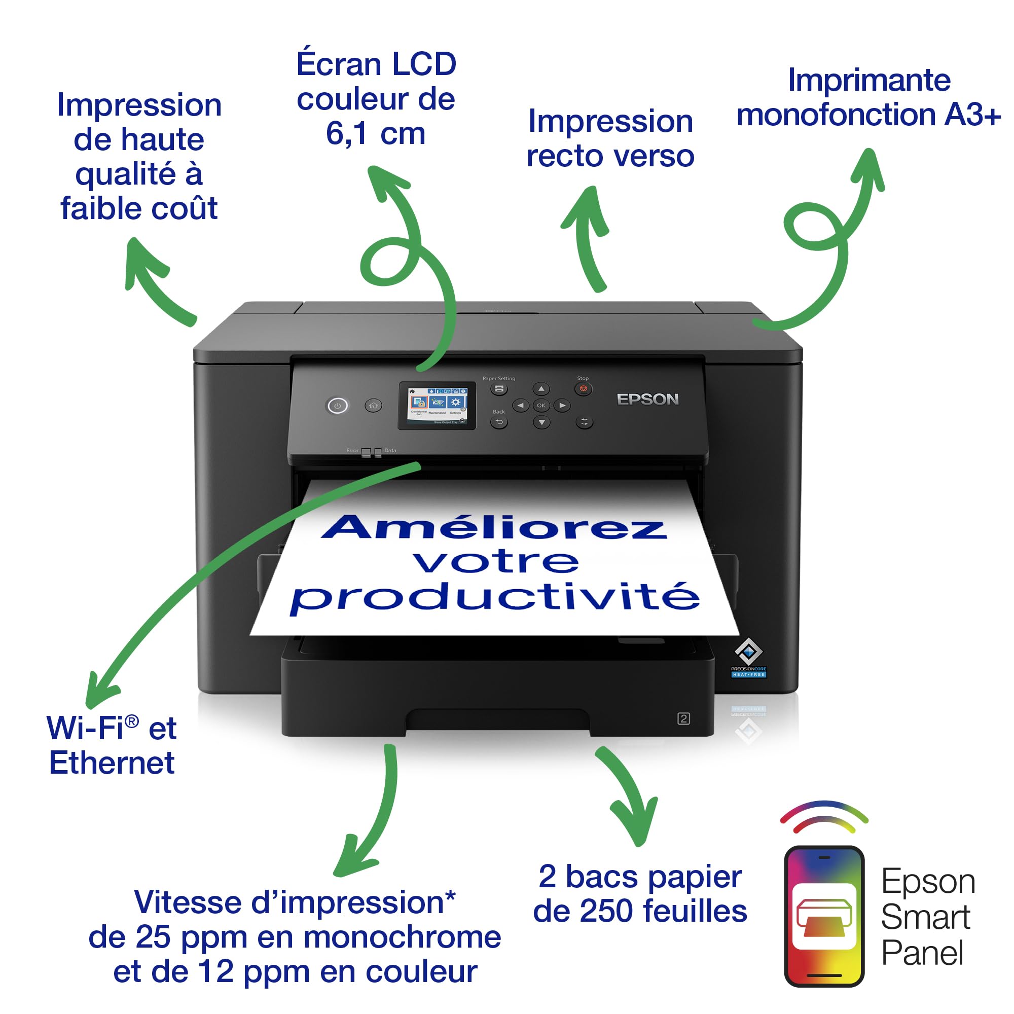 EPSON WorkForce WF-7310DTW Printer colour Duplex ink-jet A3 4800x2400dpi 25ppm mono/12ppm colour USB 2.0 LAN Wi-Fi