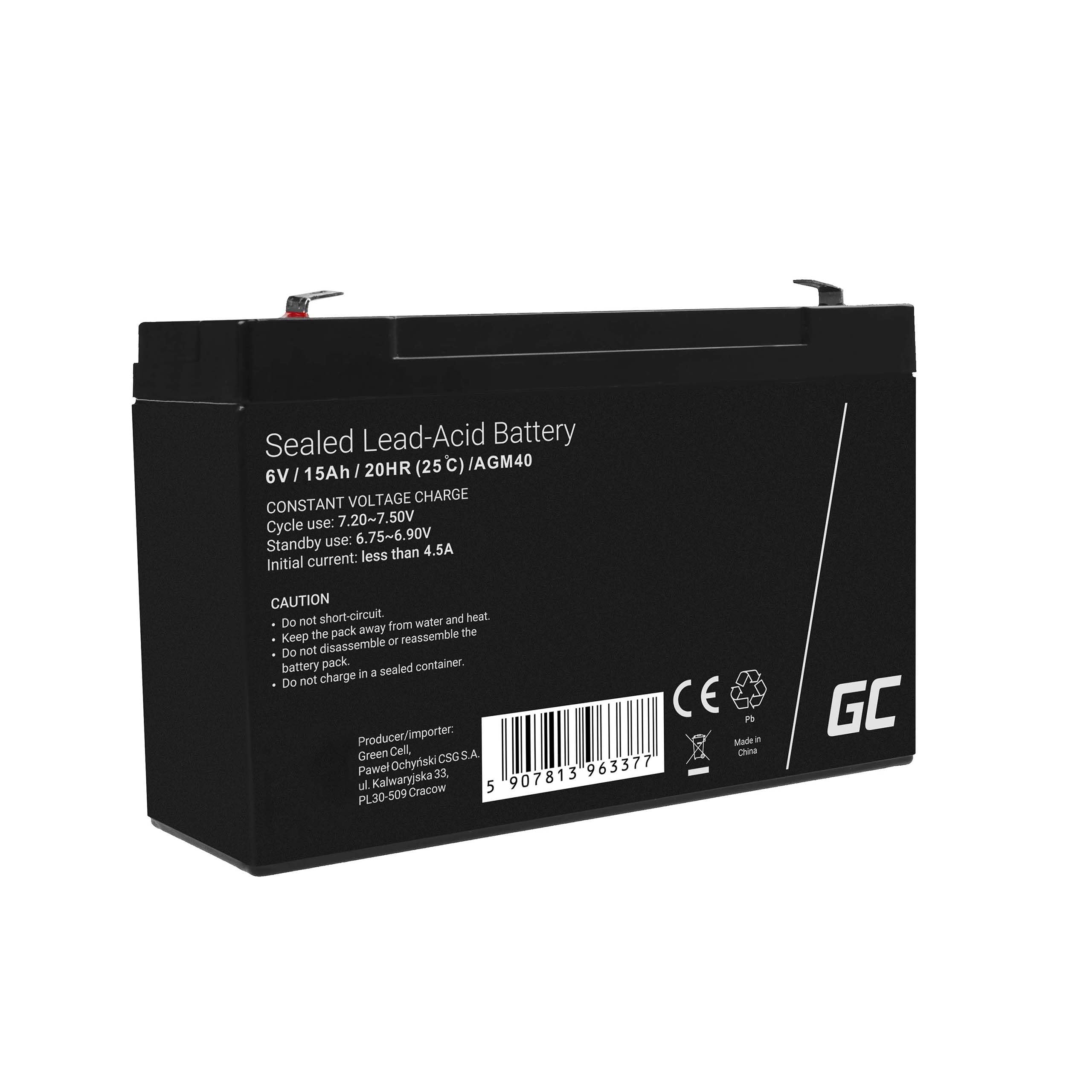 Green Cell AGM40 - 6 V - 1 piece(s) - Noir - 15 Ah - 1,8 kg - 151 mm