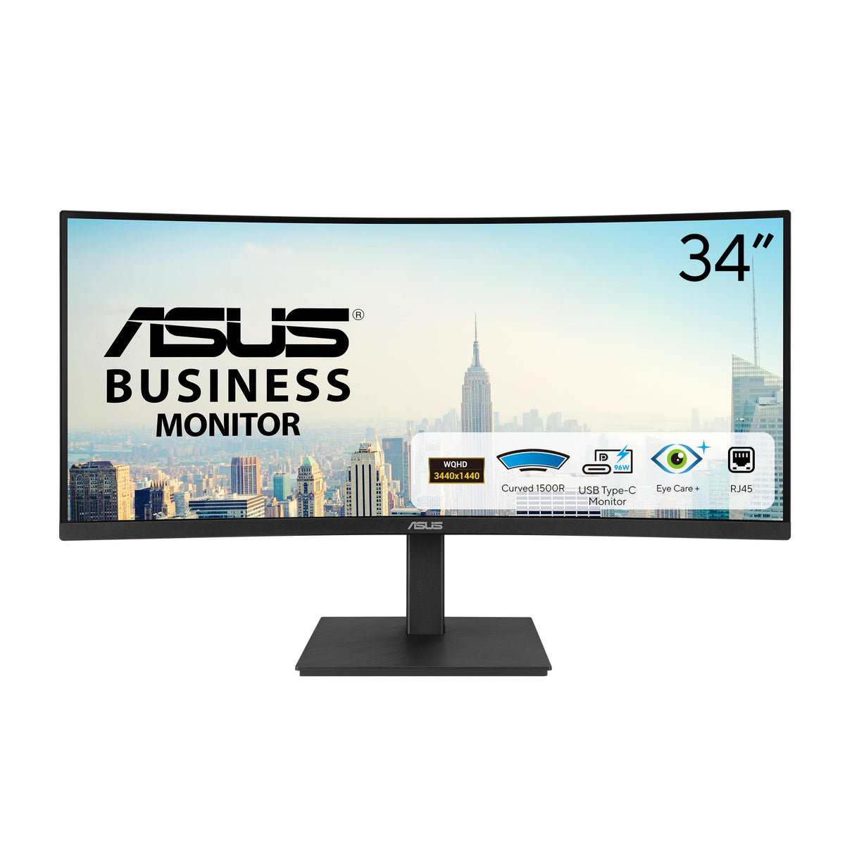 ASUS VA34VCPSR 34p VA WLED Curved 1500R UWQHD 21:9 100Hz 300cd/m2 4ms HDMI DP USB-C USB hub 3xUSB 3.2 G1 Type-A RJ45 Black