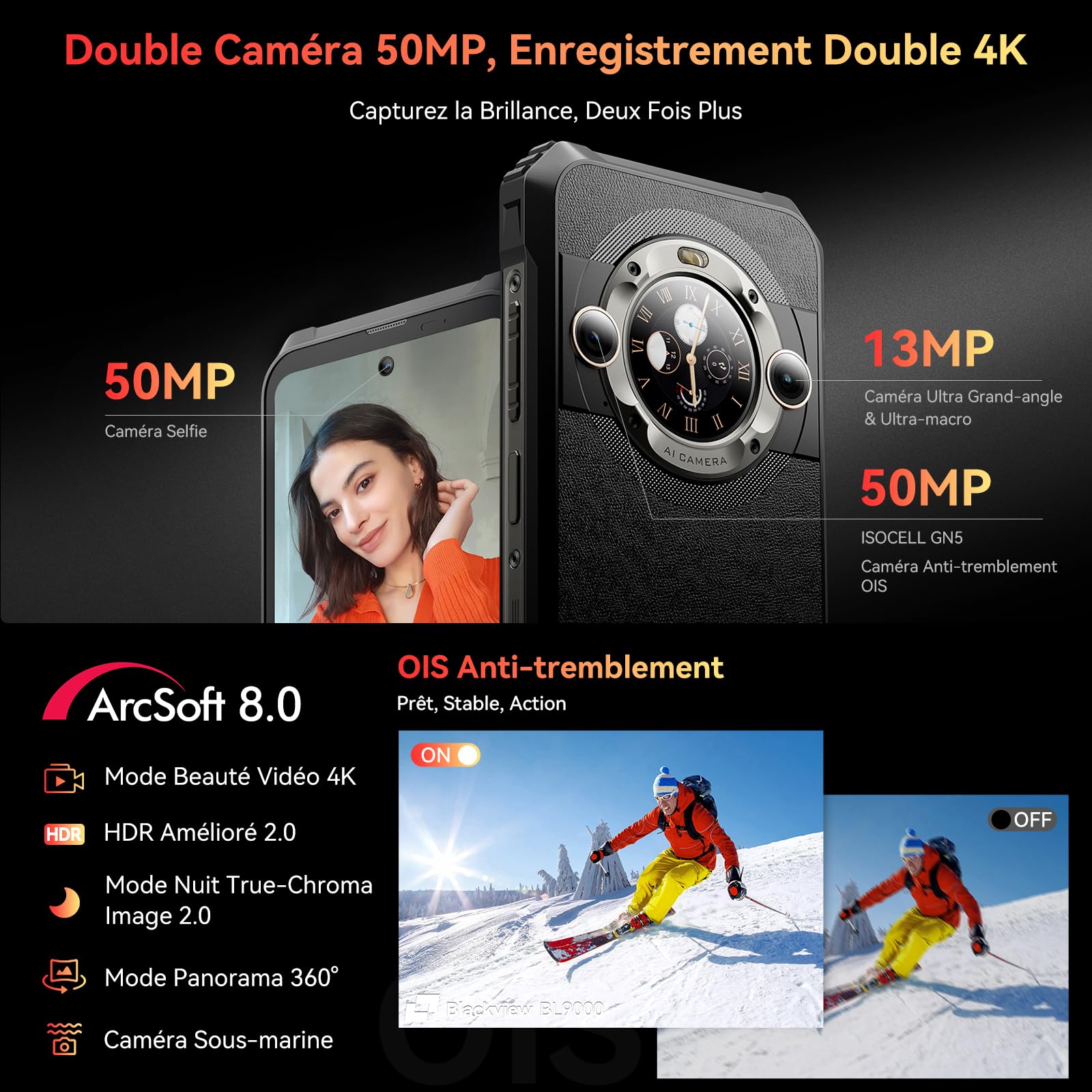 Blackview BL9000 5G (Double Sim - Écran 6.78'' - 512 Go, 12 Go RAM) Noir