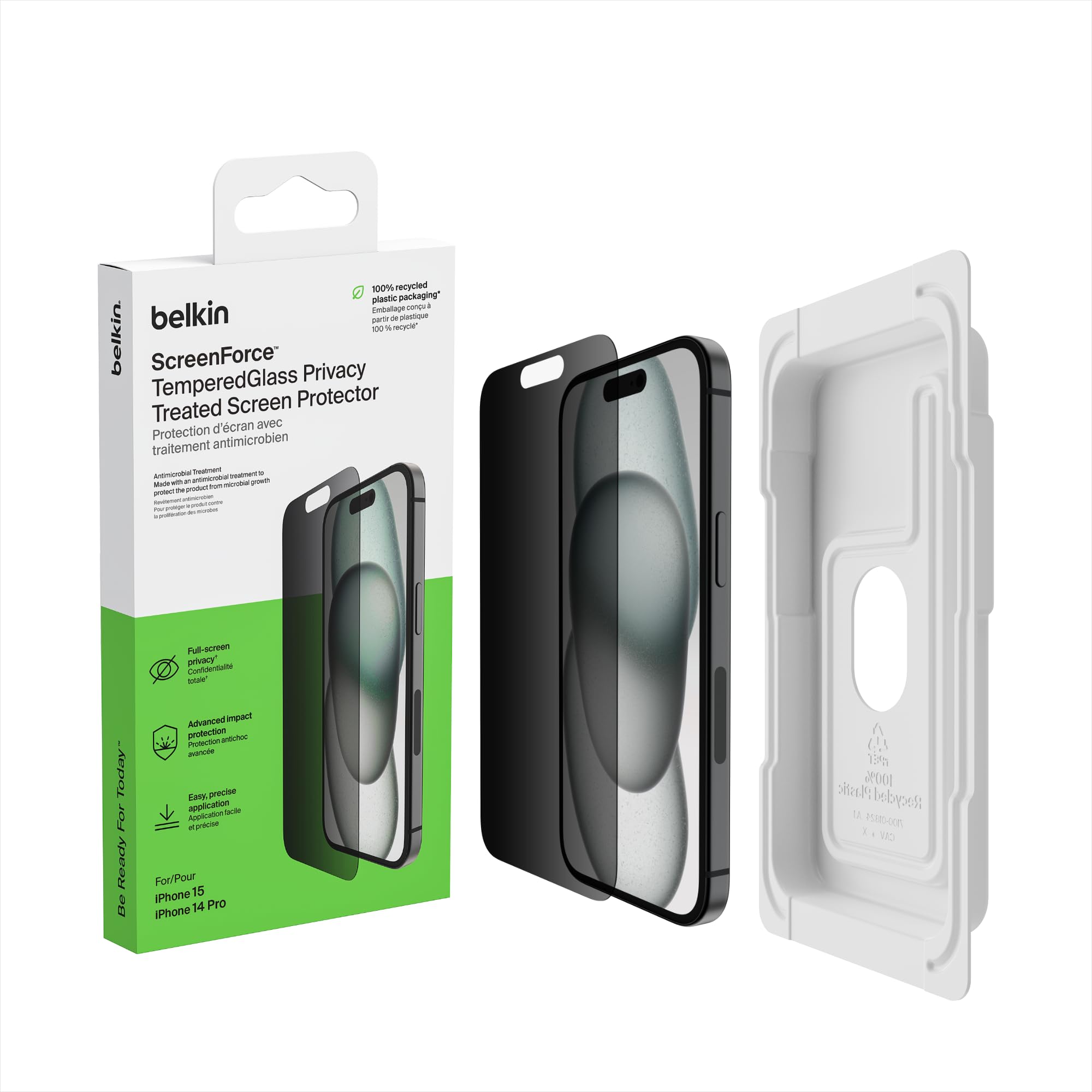 BELKIN ScreenForce Pro TemperedGlass Privacy AM Screen Protection for iPhone 15/14 Pro