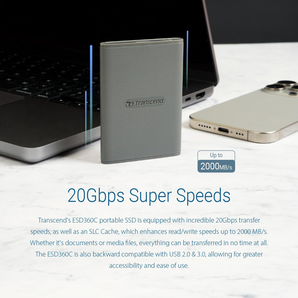 TRANSCEND ESD360C 1To External SSD USB 20Gbps Type C