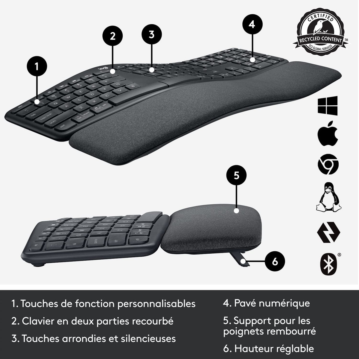 LOGITECH ERGO K860 for Business - Graphite - Central (FR)